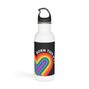 Rainbow Heart Template Lgbtq Pride Month With Born This Way Text Stainless Steel Water Bottle
