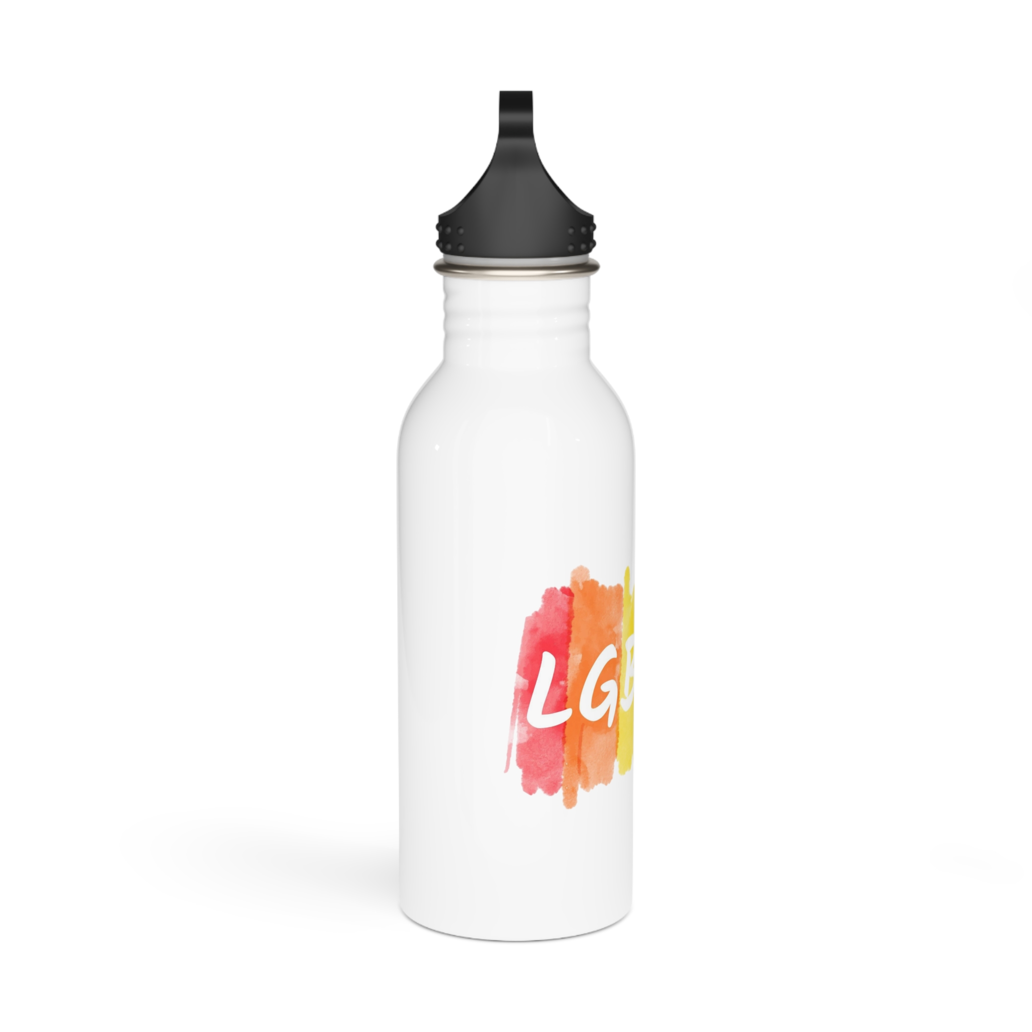 Lgbtq Logo Lettering Text Vector Rainbow Watercolor Paint Textured Colorful Stripes Stainless Steel Water Bottle - Image 2