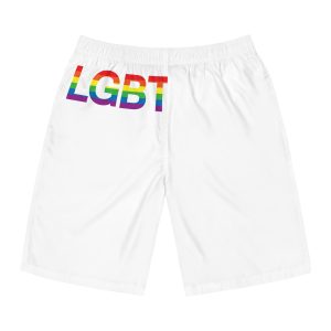 Vector Flat Lgbt Rainbow Flag Lettering Mens Board Shorts Aop