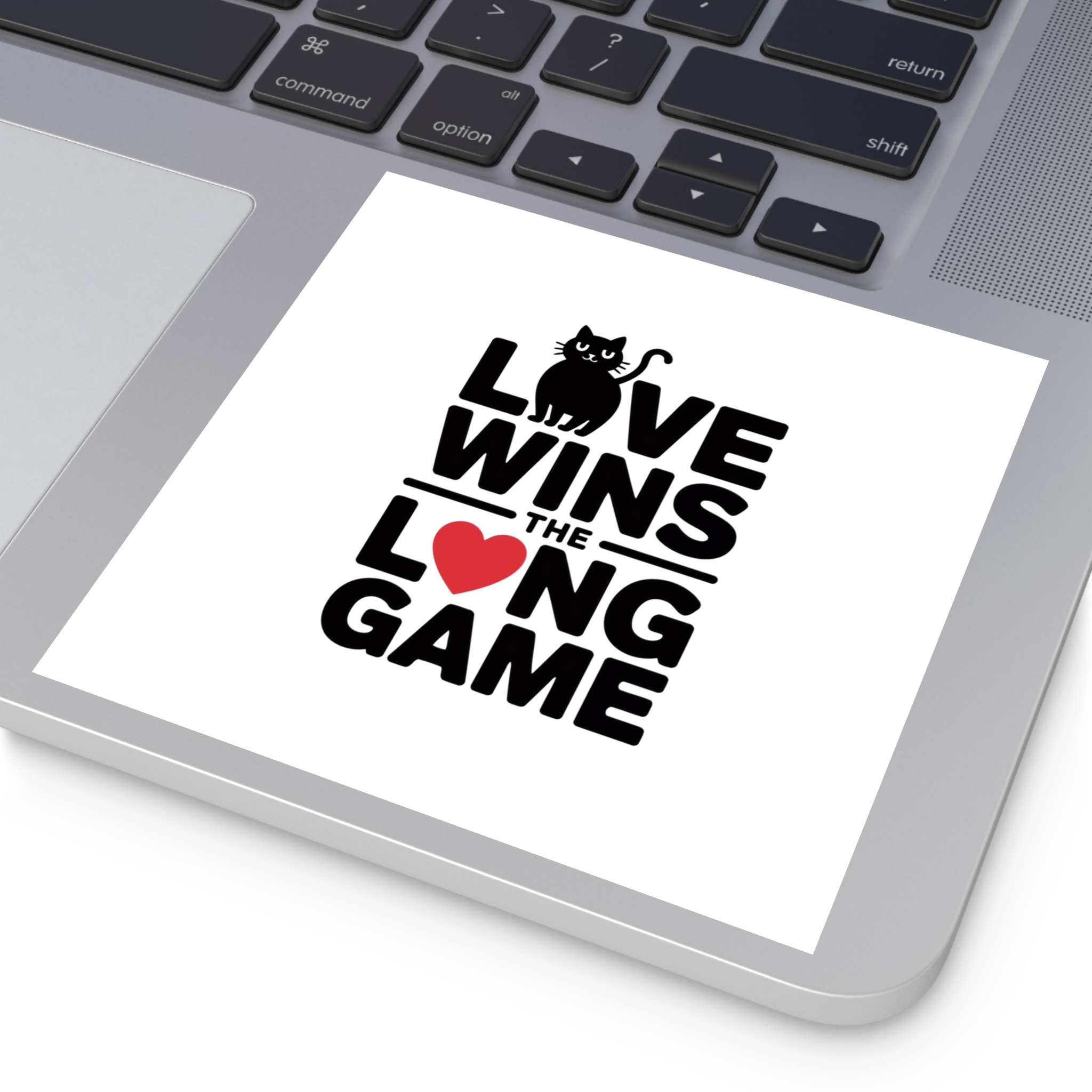 Love Wins Long Game With Black Cat Heart Illustration Laminate Stickers Square - Image 35