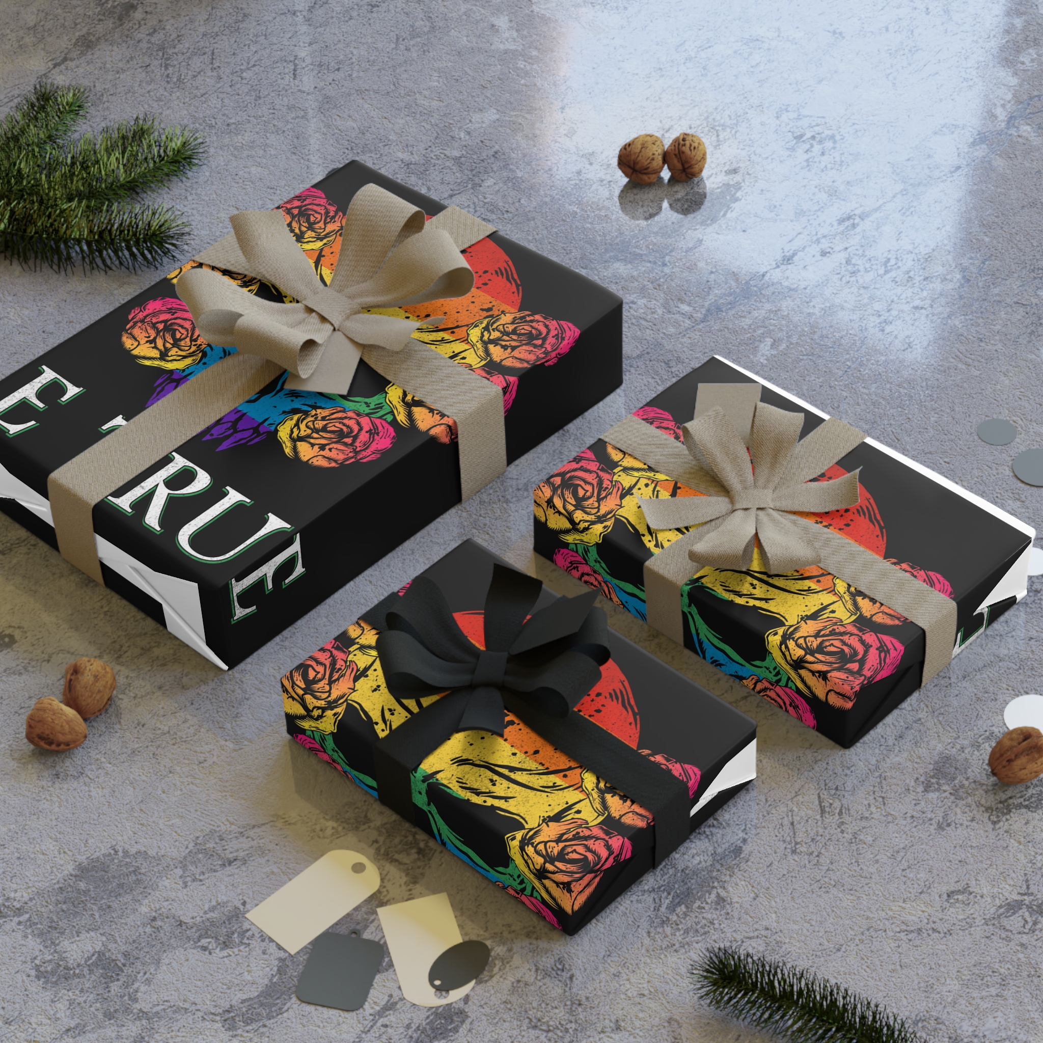 Skull Pride Rainbow Vintage Vector Premium T Shirt(1) Gift Wrapping Paper Rolls 1pc - Image 4