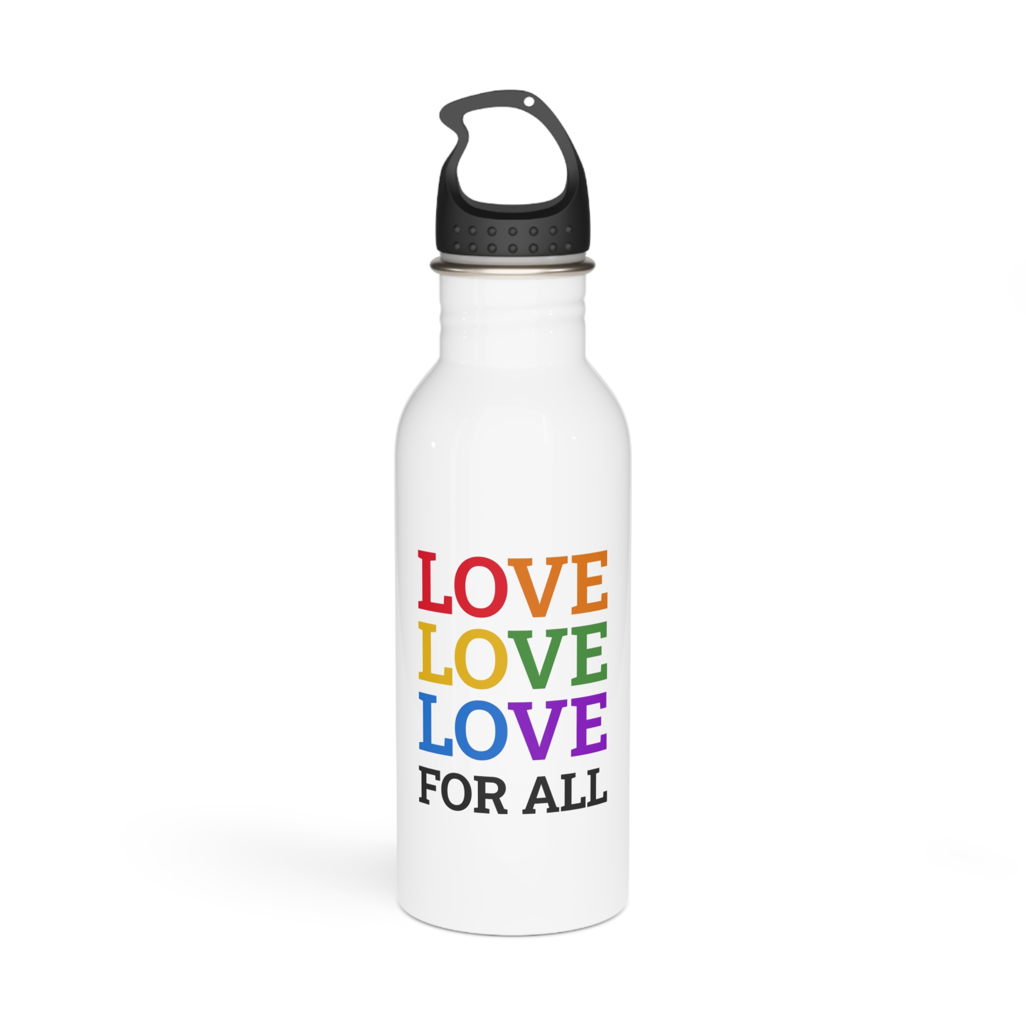 Love All Lgbtq Pride Month Positive Quote Rainbow Color Typographic Art White Background Stainless Steel Water Bottle
