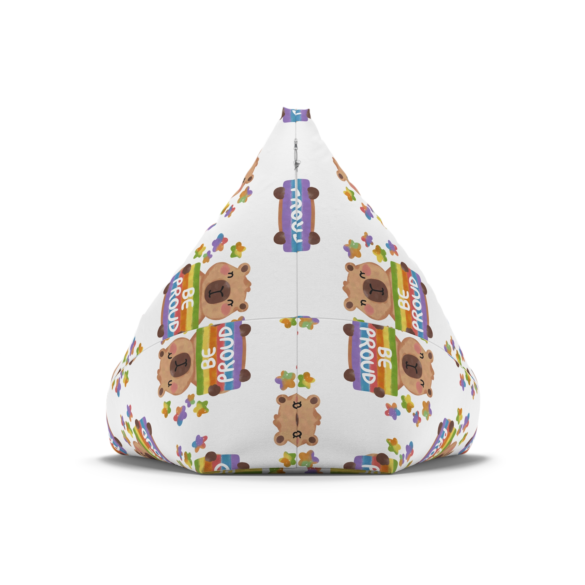 Cute Capybara Holding Be Proud Rainbow Flag Illustration (1) Bean Bag Chair Cover - Image 6