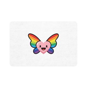 Happy Rainbow Heart Butterfly1 Pet Food Mat 12x18