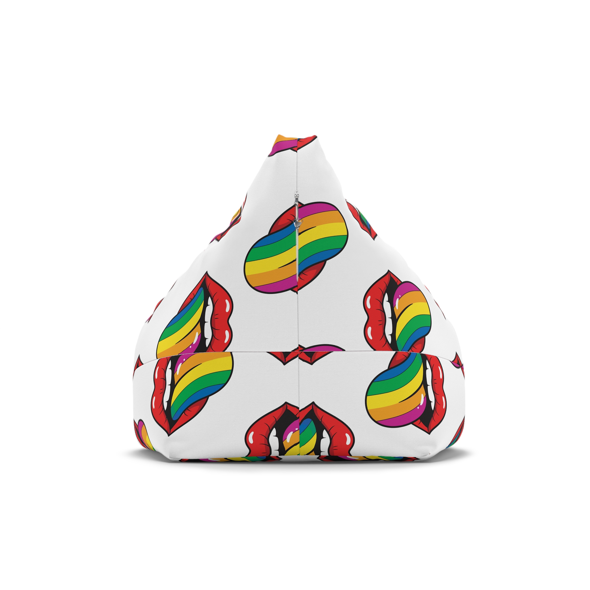 Pop Art Illustration Open Red Lips With Long Colorful Rainbow Tongue Sticking Out Now Bean Bag Chair Cover - Image 2