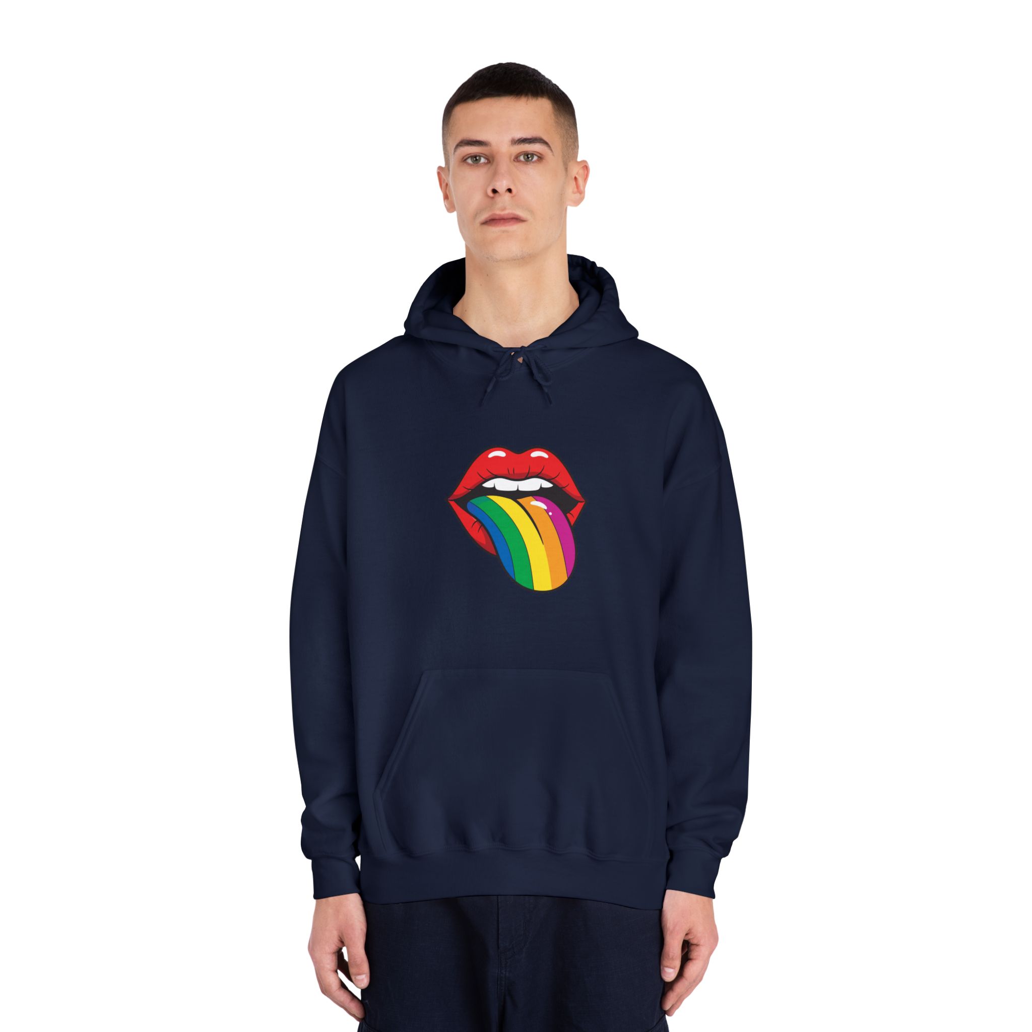 Pop Art Illustration Open Red Lips With Long Colorful Rainbow Tongue Sticking Out Now Unisex Dryblend Hooded Sweatshirt - Image 31