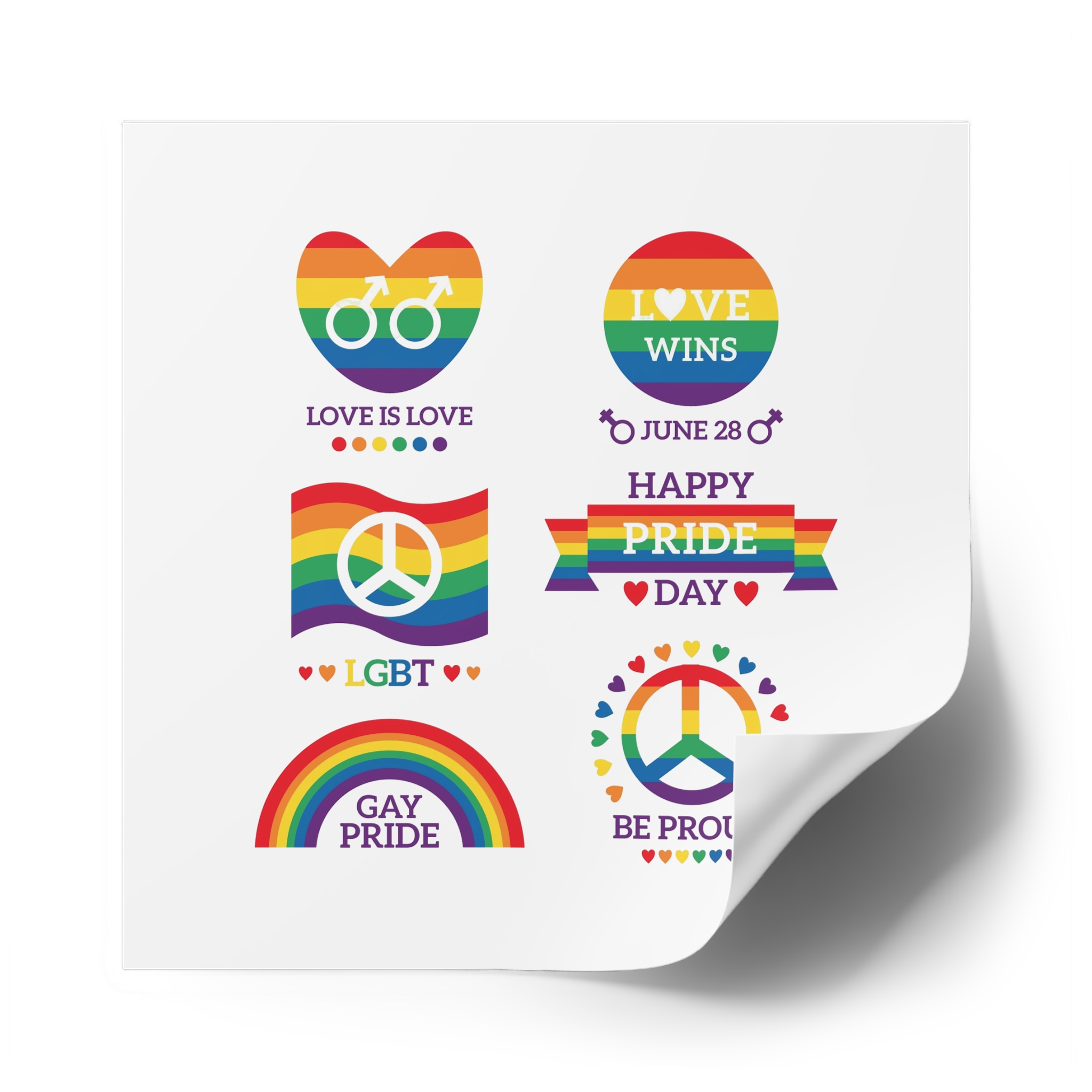 Pride Day Badges Illustration Set Laminate Stickers Square - Image 50