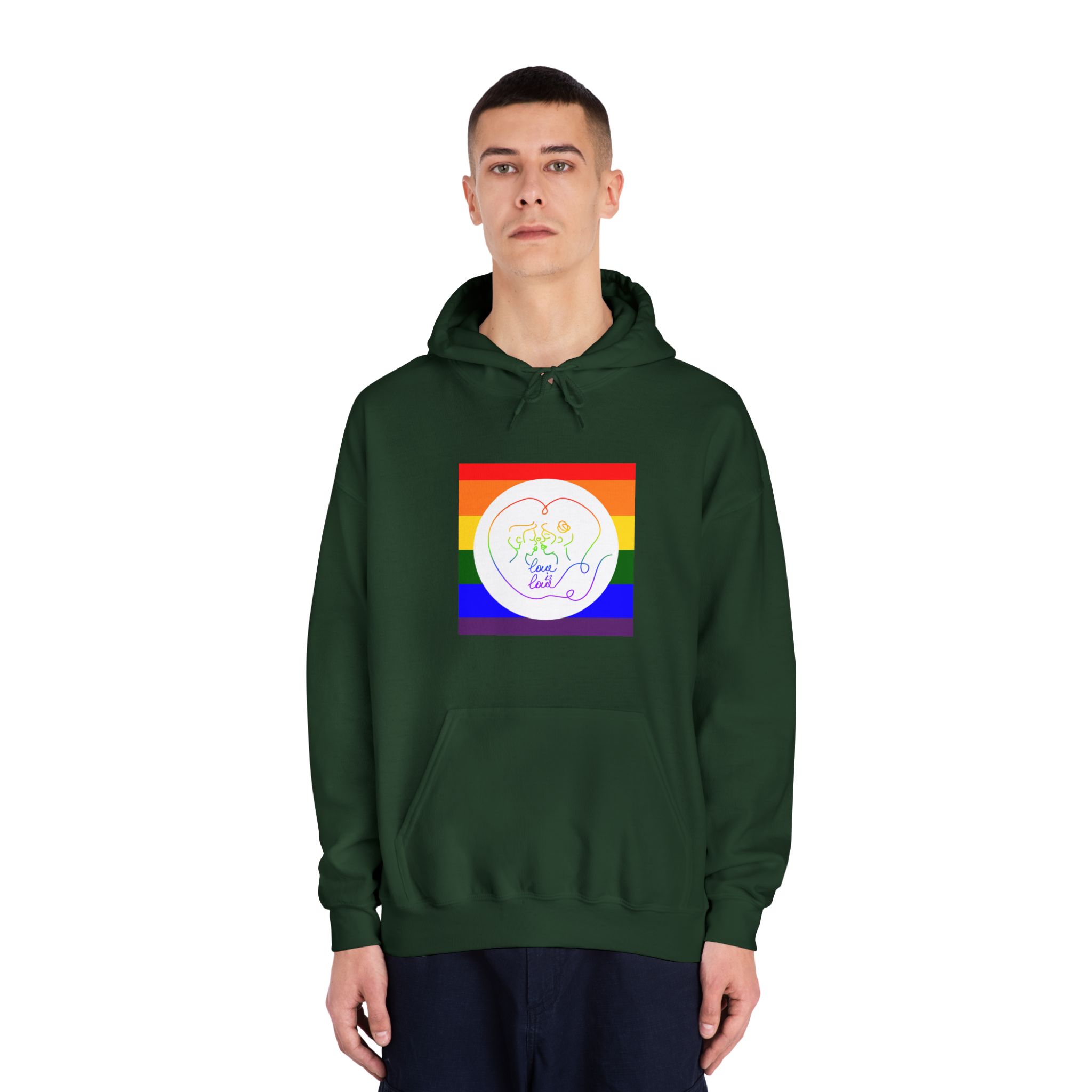 Poster With Kissing Woman Hand Lettering Love Is Love Theme Month Pride Lgbtq Love Background Unisex Dryblend Hooded Sweatshirt - Image 23