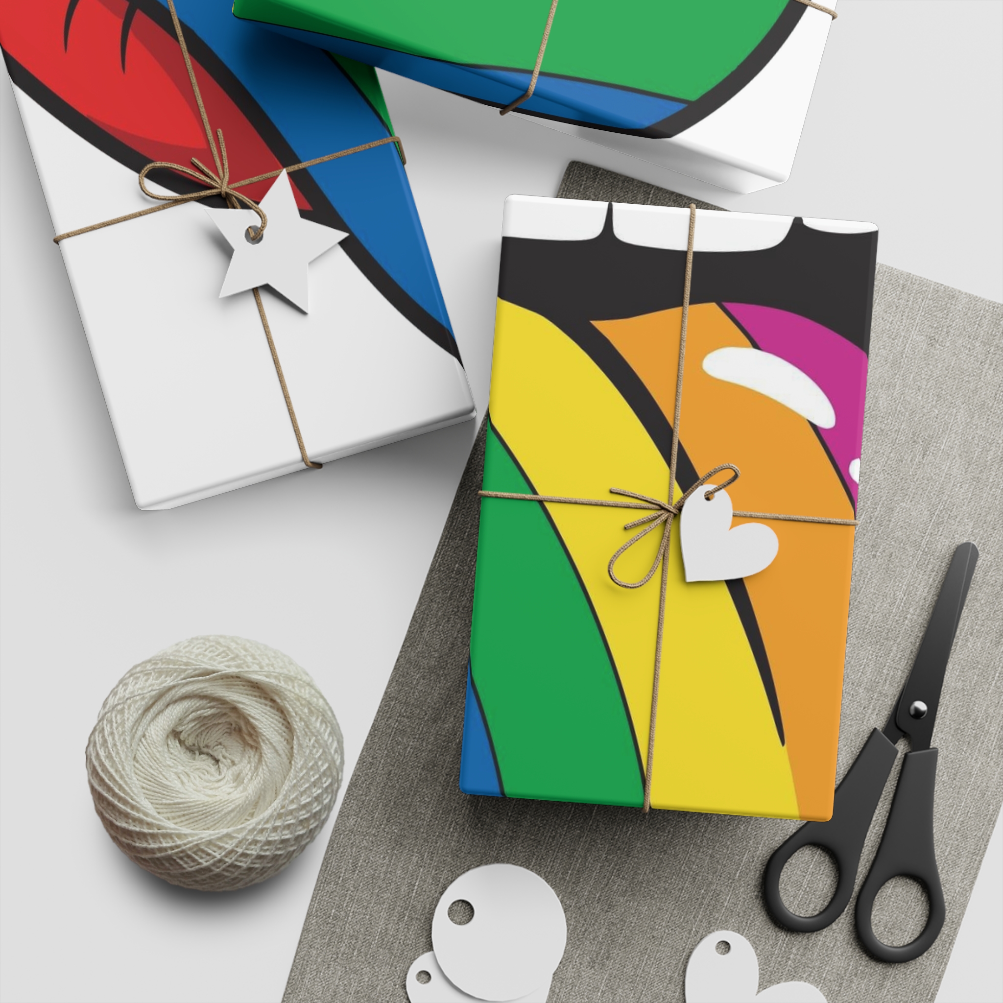 Pop Art Illustration Open Red Lips With Long Colorful Rainbow Tongue Sticking Out Now Gift Wrapping Paper Sheets 1pc - Image 5