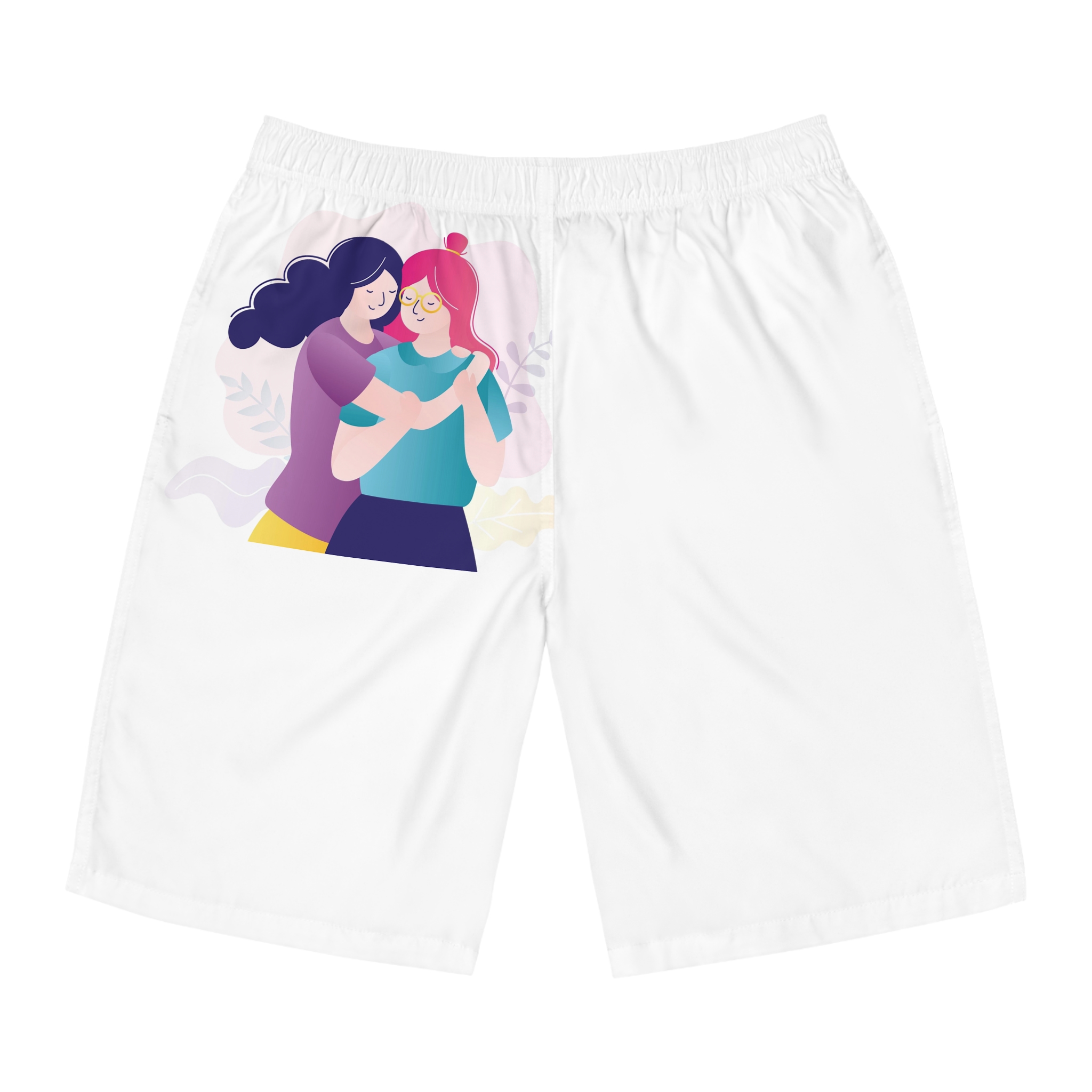 Colorful Portrait Two Best Friends Cute Homosexual Couple Hugging Women Hug Each Other Mens Board Shorts Aop