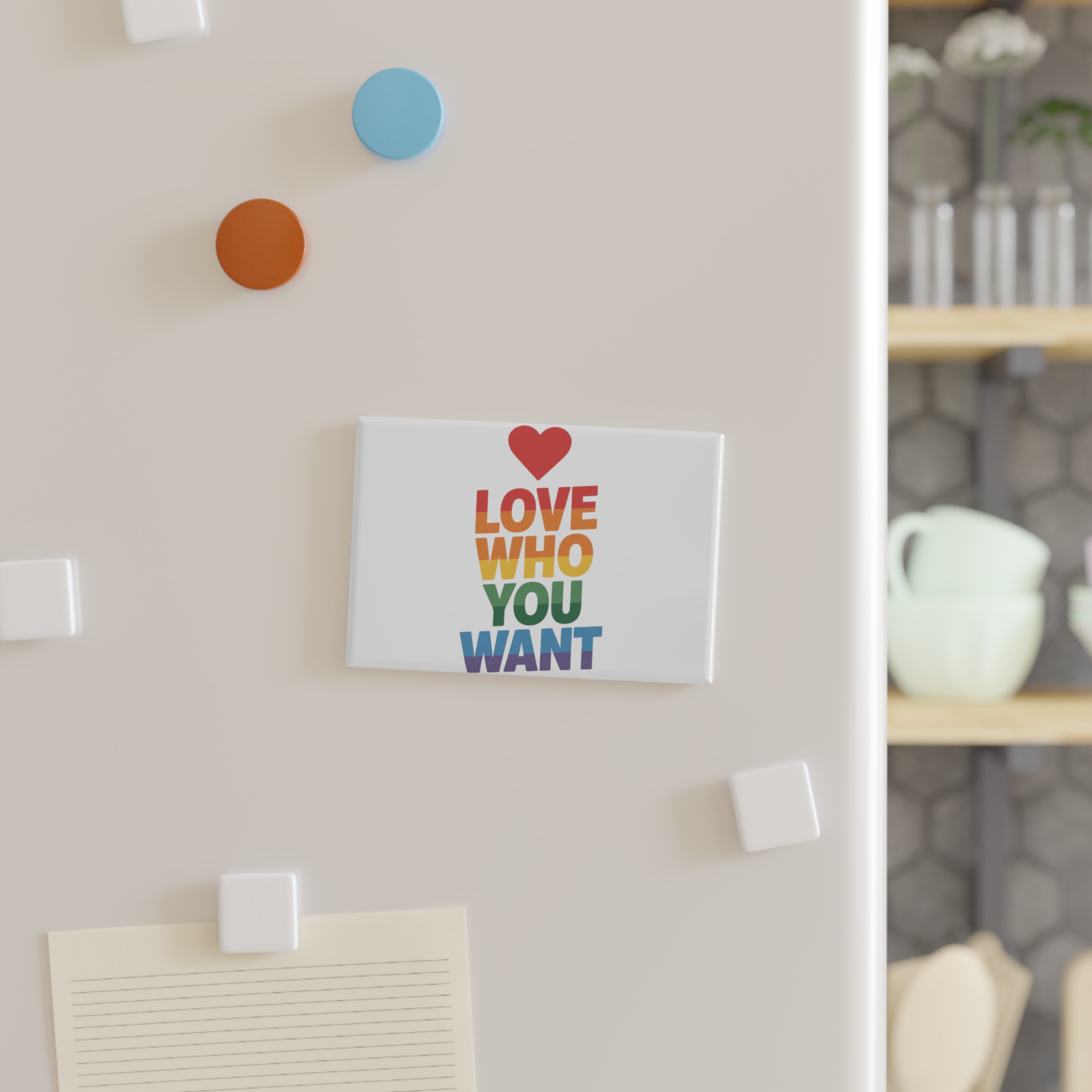 Rainbowcolored Text With Heart Symbol Saying Love Who You Want Button Magnet Rectangle 1 And 10 Pcs - Image 3