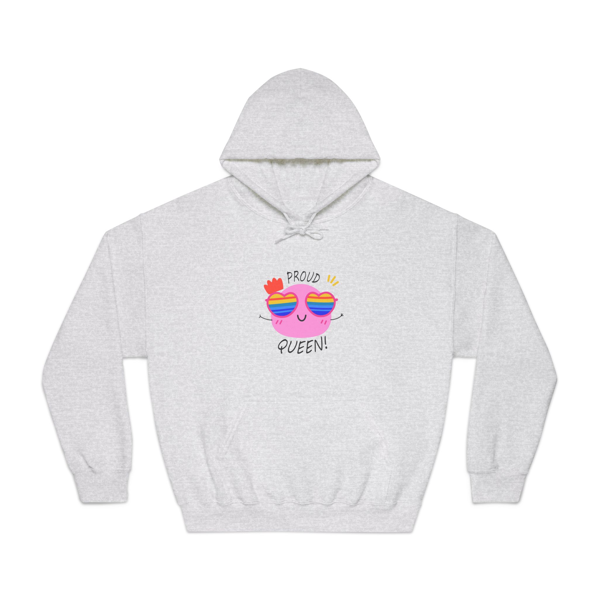 Pink Blob With Rainbow Heart Sunglasses Saying Proud Queen Flat Sticker Unisex Dryblend Hooded Sweatshirt - Image 5
