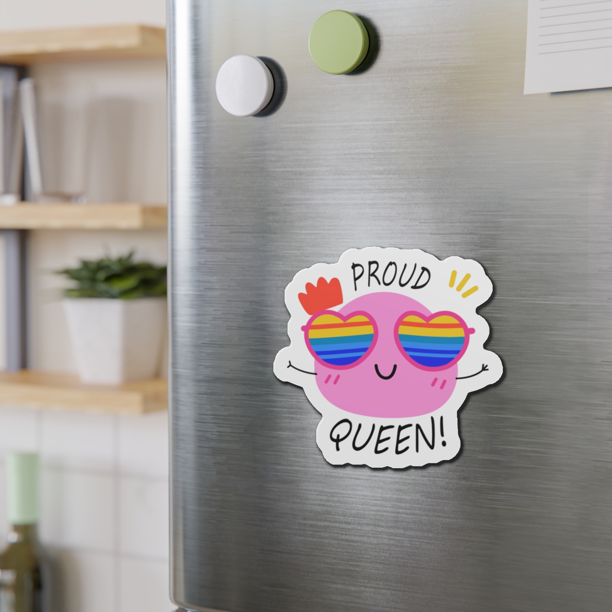 Pink Blob With Rainbow Heart Sunglasses Saying Proud Queen Flat Sticker Die Cut Magnets - Image 12
