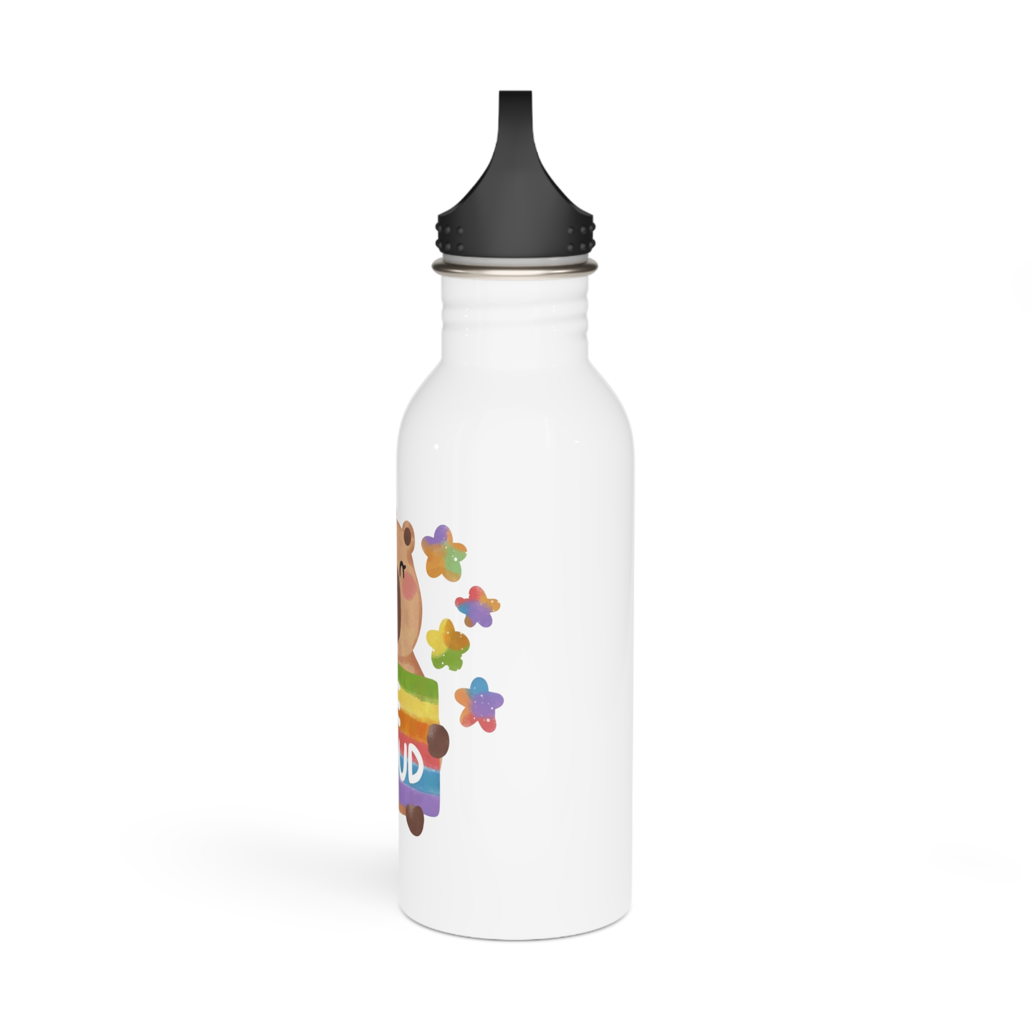 Cute Capybara Holding Be Proud Rainbow Flag Illustration Stainless Steel Water Bottle - Image 4