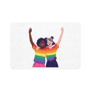Celebrating Lgbtq Pride With Joyful Friends Wearing Rainbow Pride Shirts Pet Food Mat 12x18
