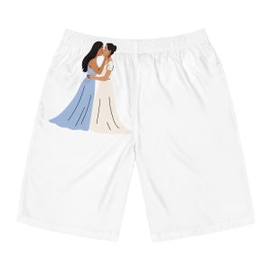 Romantic Lesbian Couple Kissing Wedding Dresses Mens Board Shorts Aop