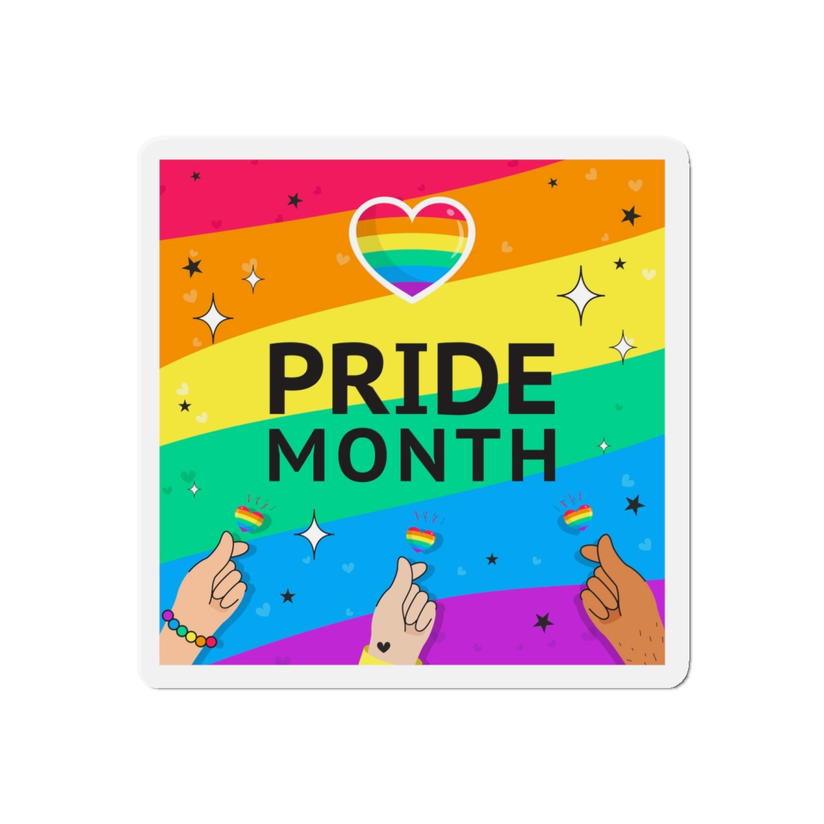 Pride Month Greeting Card Vector Illustration Hand Symbol Mini Heart Rainbow Flag Die Cut Magnets - Image 7