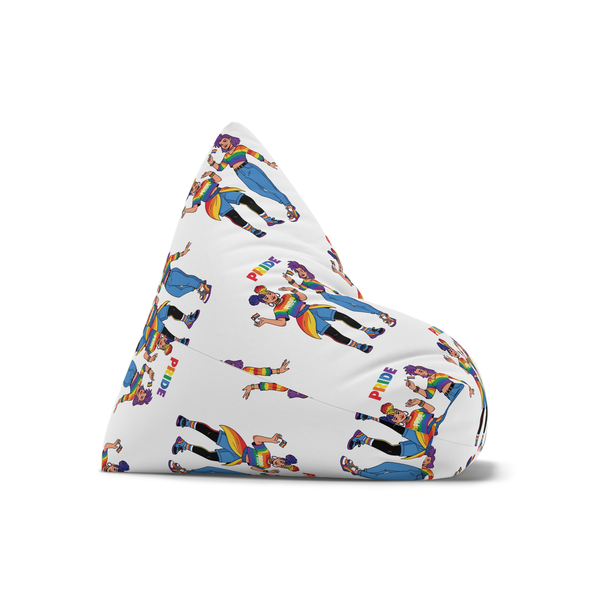 Two Diverse Young Women Celebrate Pride Month With Rainbow Flags Colorful Attire Bean Bag Chair Cover - Image 7