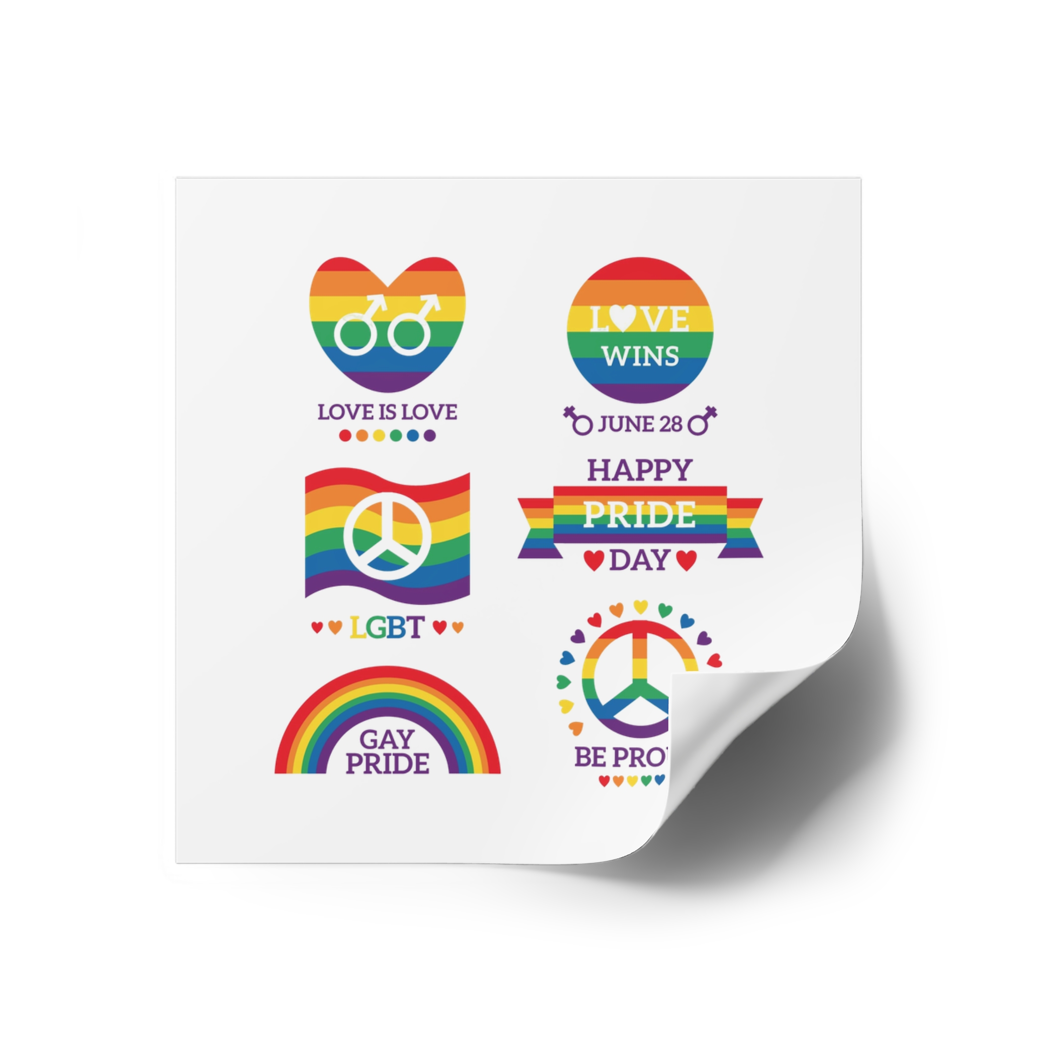 Pride Day Badges Illustration Set Laminate Stickers Square - Image 18