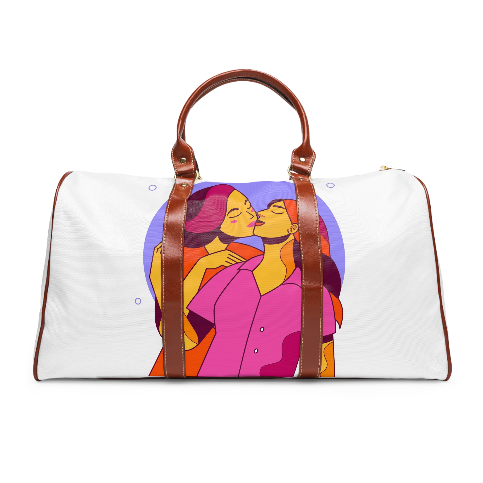 Cartoon Lesbian Kiss Illustration Waterproof Travel Bag