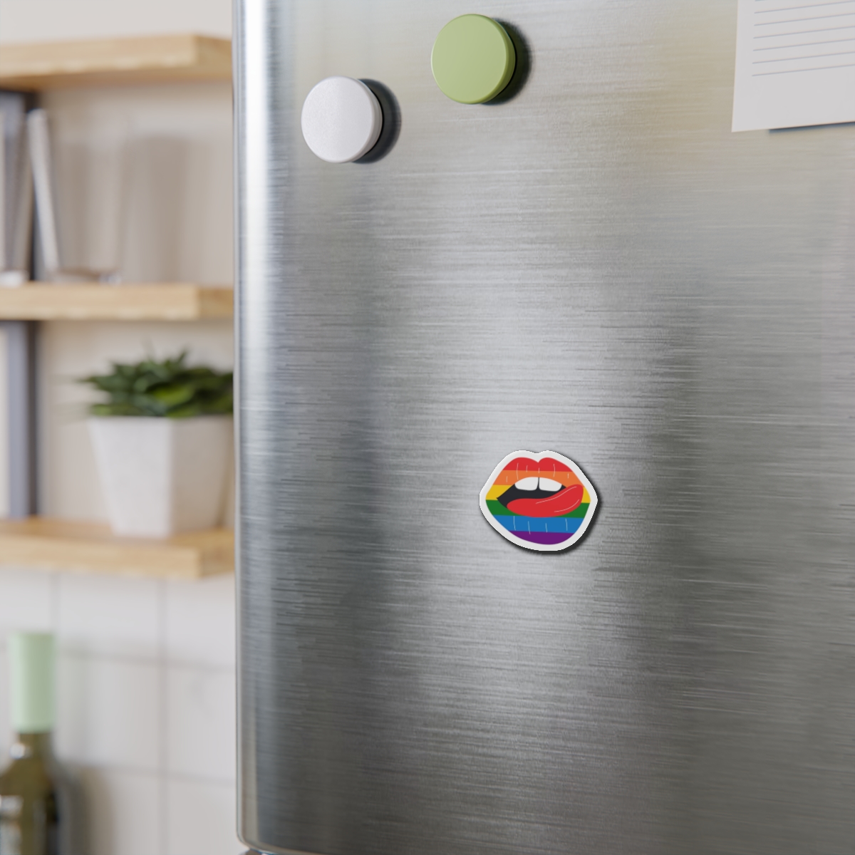 Beautiful Lips Kiss Trace With Lgbt Symbol Pride Flag Rainbow Colors Print Die Cut Magnets - Image 3