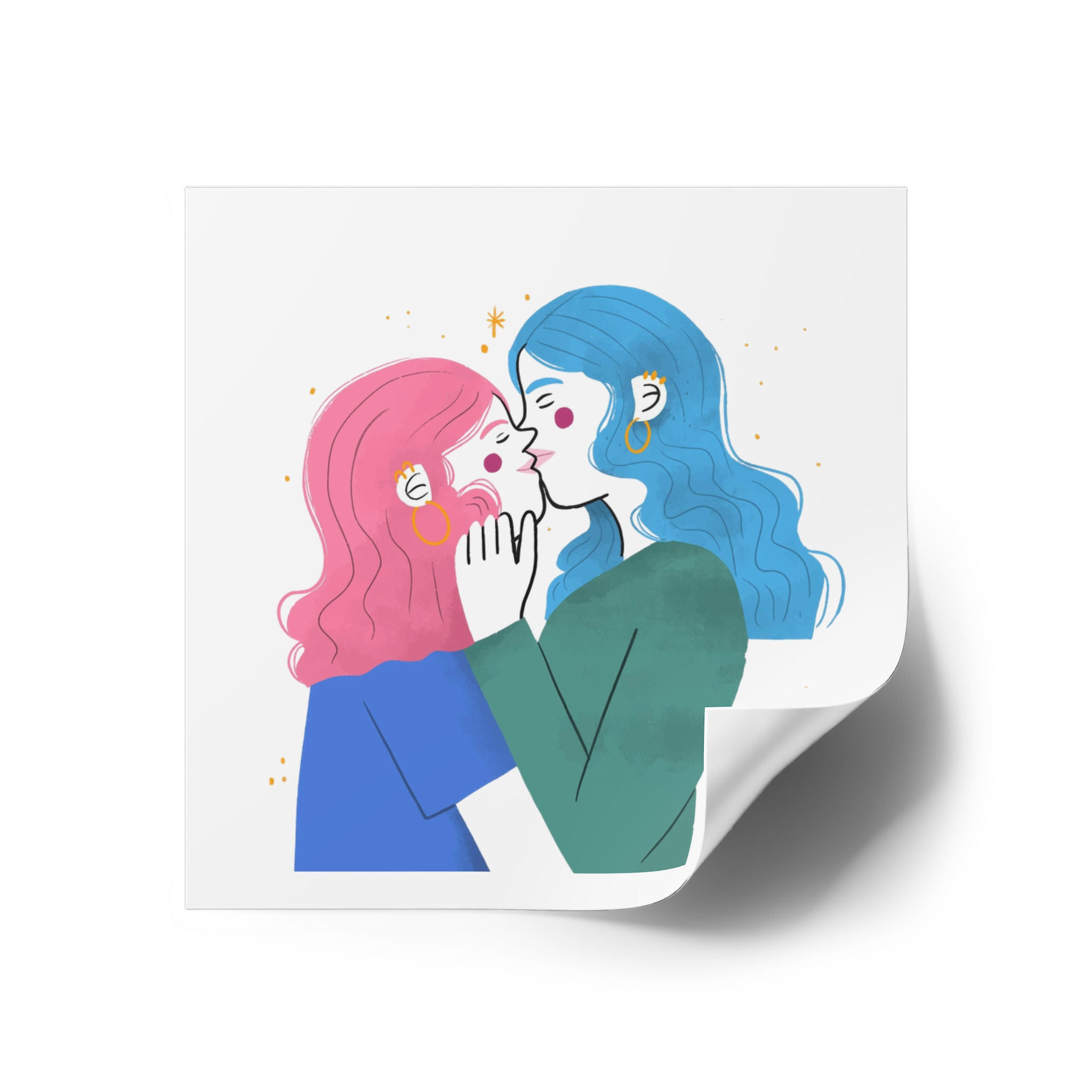 Hand Drawn Lesbian Kiss Illustration Laminate Stickers Square - Image 26