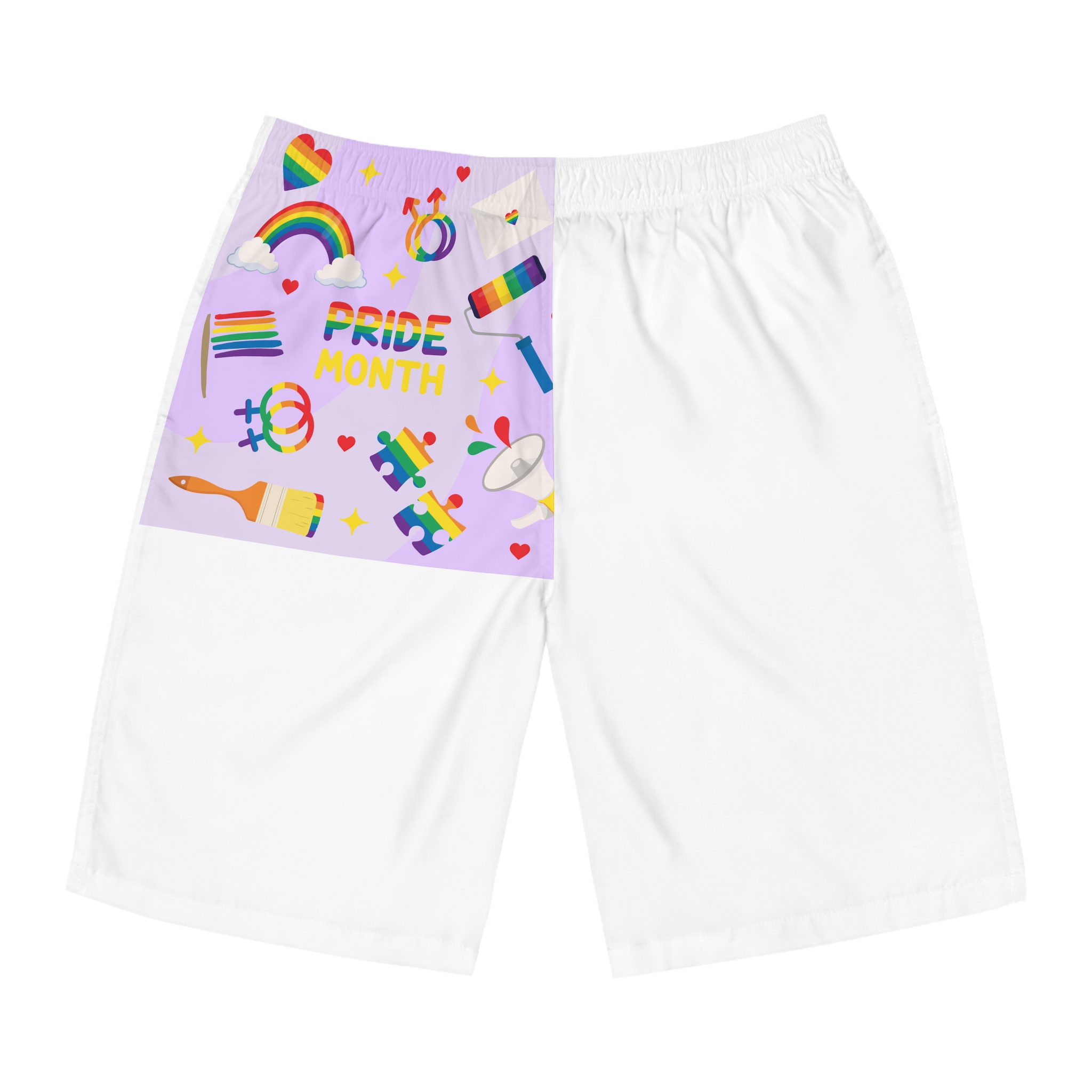Pride Month Lgbtq Symbol Rainbow Colors Cute Elements Set Mens Board Shorts Aop