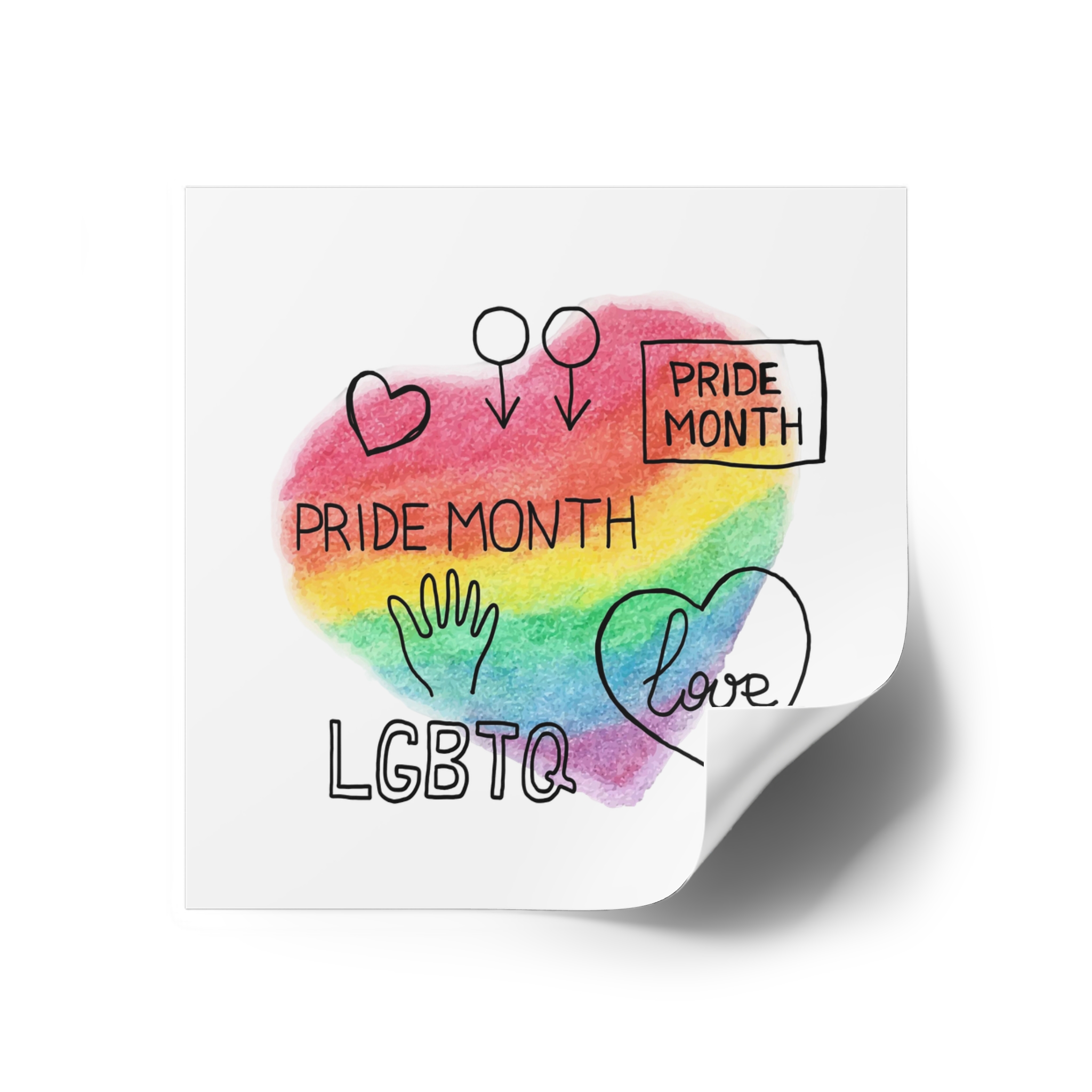 Lgbtq Hand Drawn Symbols Rainbow Coloured Heart Background Laminate Stickers Square - Image 70