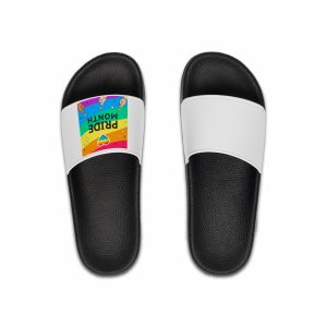 Pride Month Greeting Card Vector Illustration Hand Symbol Mini Heart Rainbow Flag Mens Slide Sandals