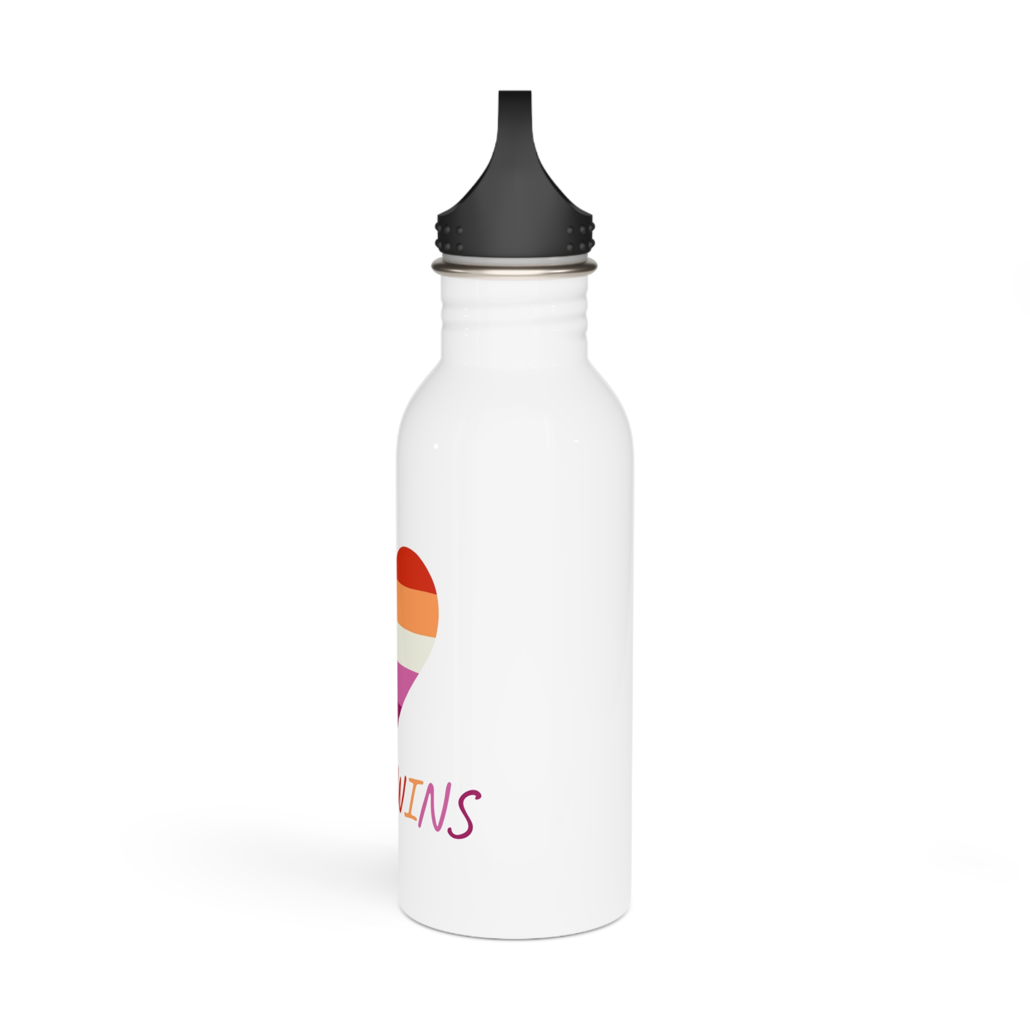 Colorful Heart Shape Lesbian Pride Flag Happy Pride Day Lgbtqia Community Pride Month Vector Hand Drawn Doodle Posters Stickers Logo Cards Stainless Steel Water Bottle - Image 4