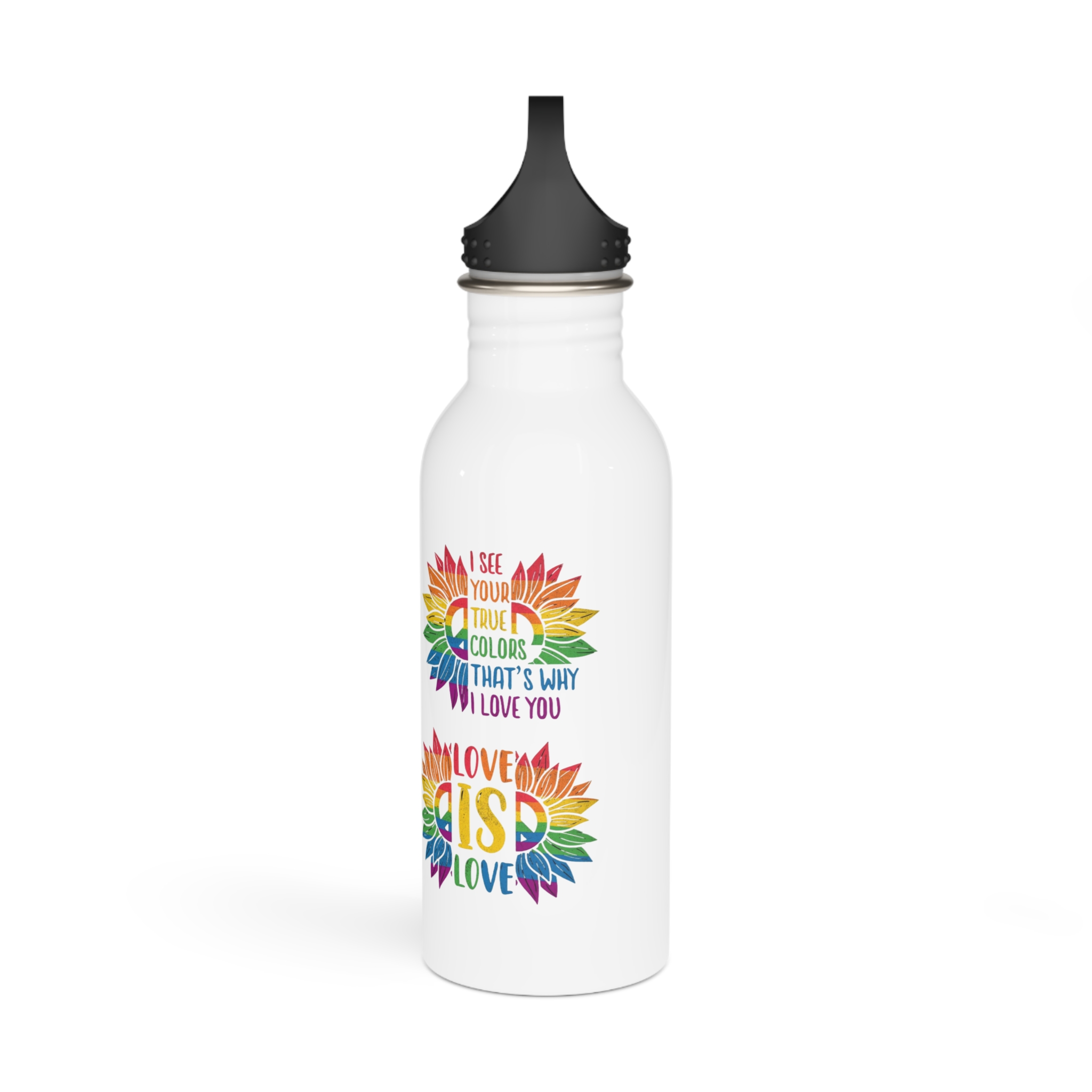Sunflower Pride Gay Rainbow T Shirt Design Stainless Steel Water Bottle - Image 4