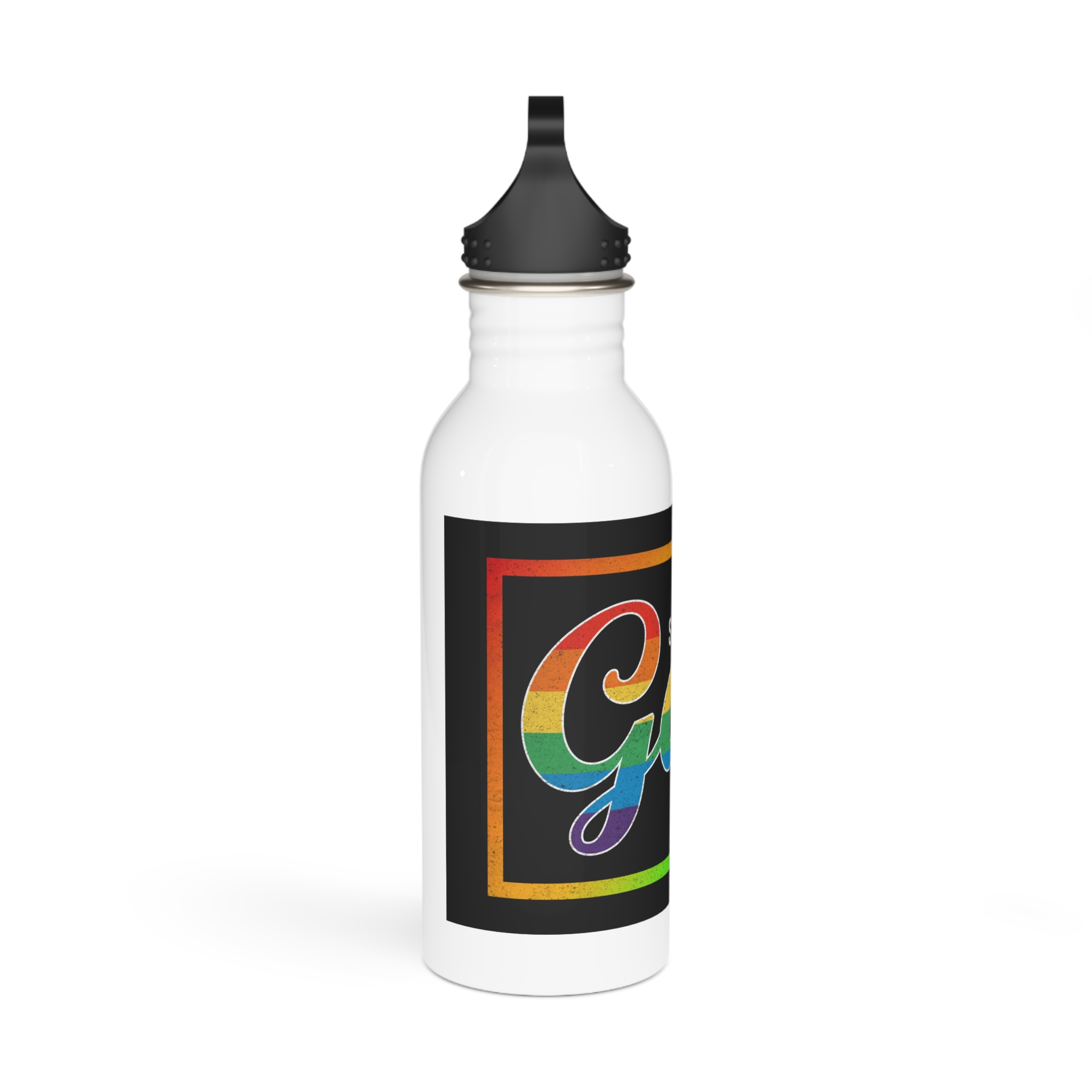Pride Gay Rainbow Typography Vector Premium T Shirt(3) Stainless Steel Water Bottle - Image 2