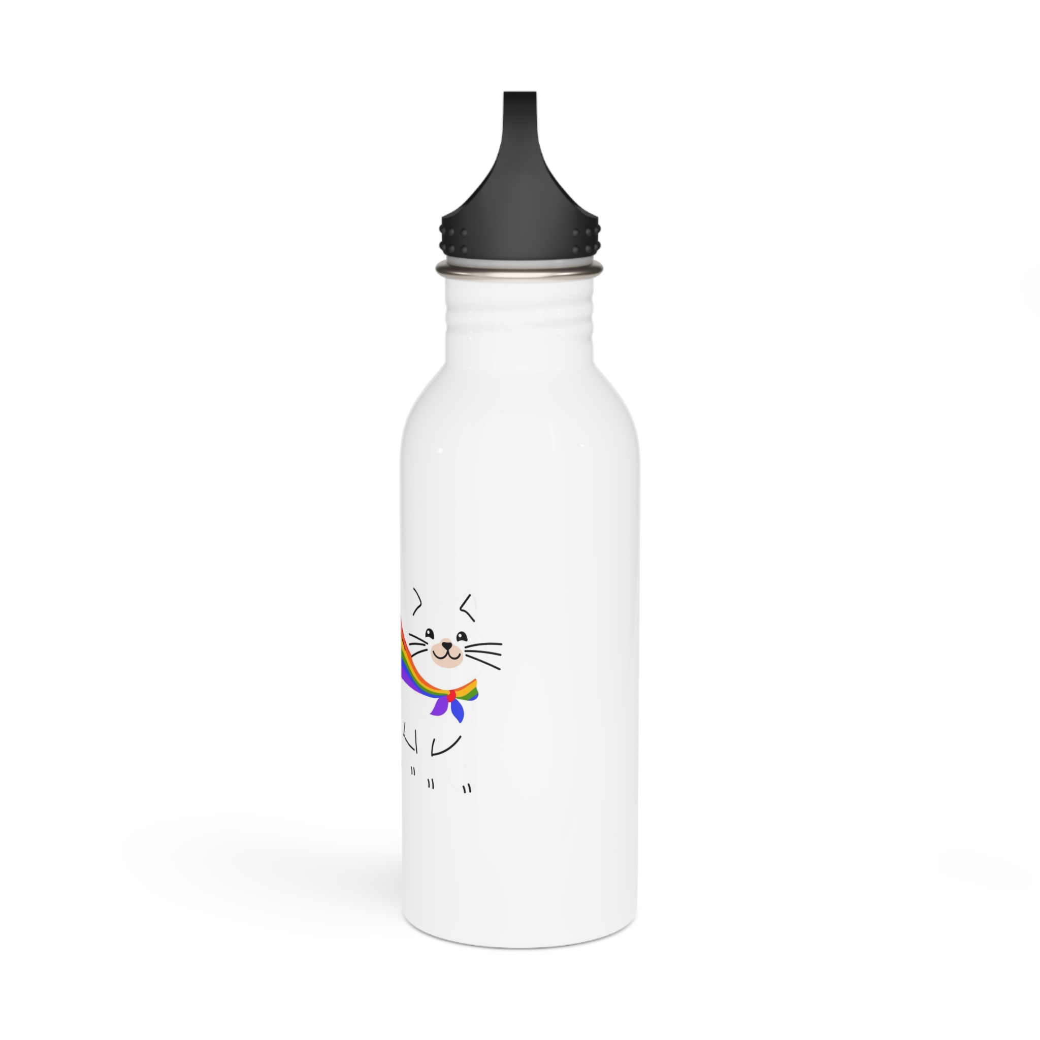 Kawaii Cat With Lgbtq Rainbow Flag Cartoon Stainless Steel Water Bottle - Image 4
