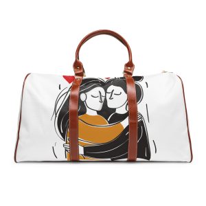 Drawing Two Women Hugging Red Heart Them Waterproof Travel Bag