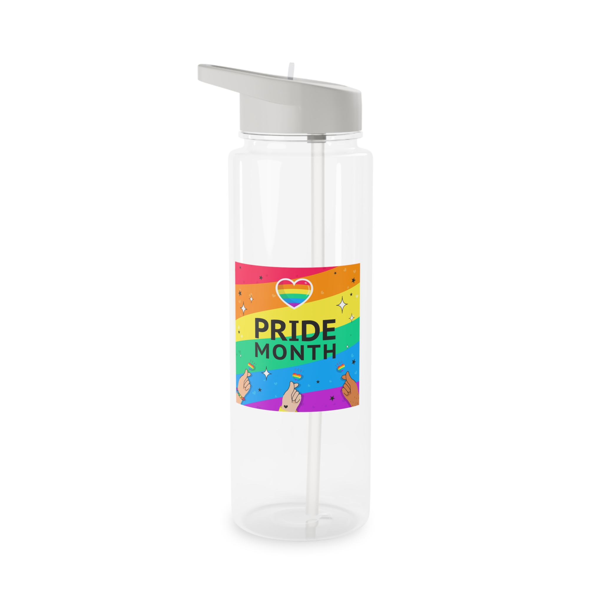 Pride Month Greeting Card Vector Illustration Hand Symbol Mini Heart Rainbow Flag Tritan Water Bottle - Image 5