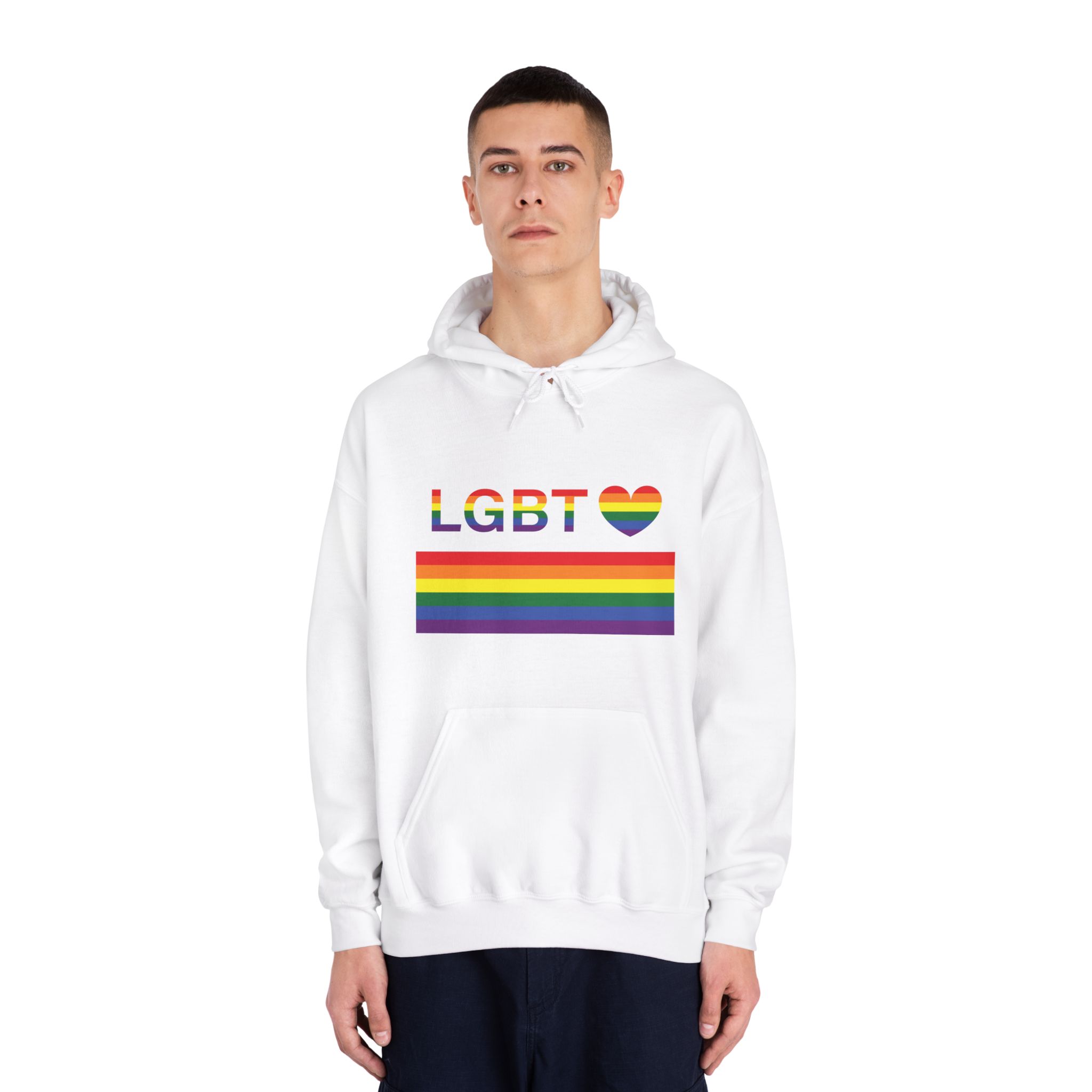 Lgbt Word Text Letter With Heart Rainbow Color Flag Isolated White Background Vector Illustration Unisex Dryblend Hooded Sweatshirt - Image 3