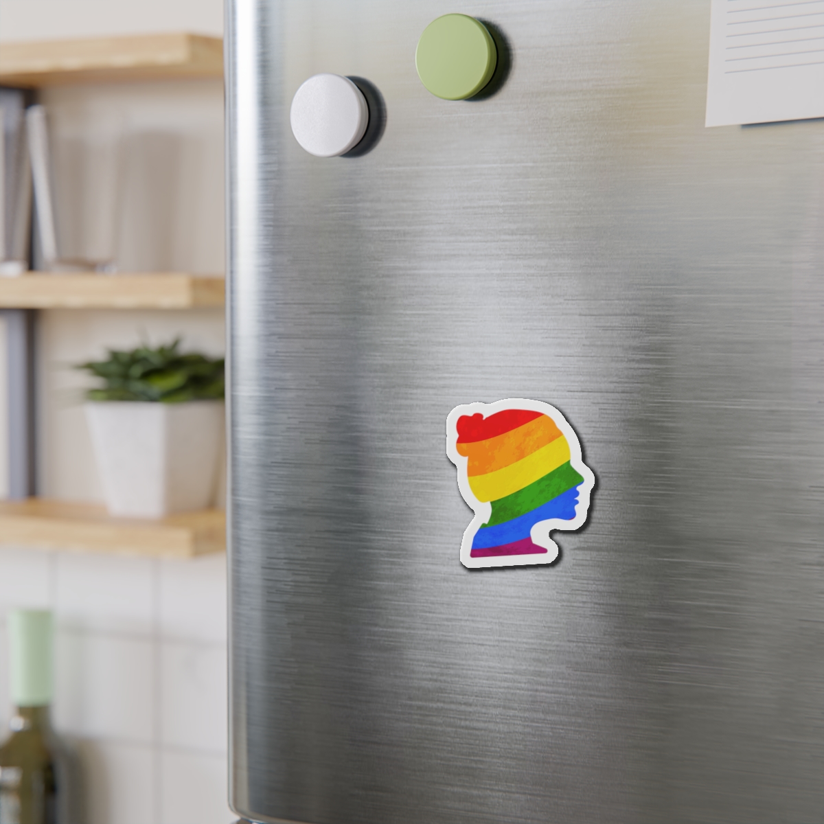 Black Detailed Realistic Girls Face Profile With Lgbt Pride Flag Isolated White Die Cut Magnets - Image 6