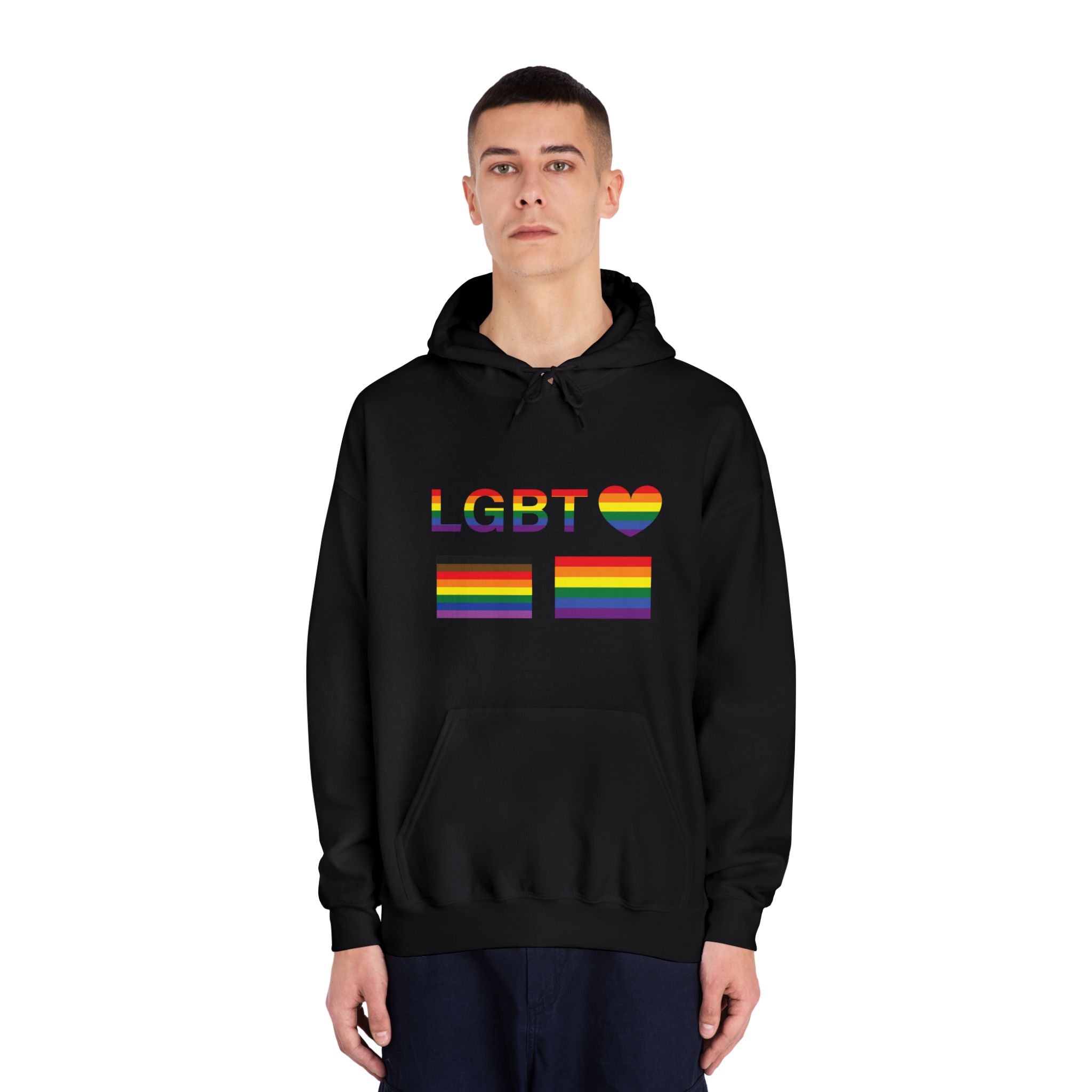 Lgbt Word Text Letter With Heart Rainbow Color Flag Isolated White Background Vector Illustrati Unisex Dryblend Hooded Sweatshirt - Image 11