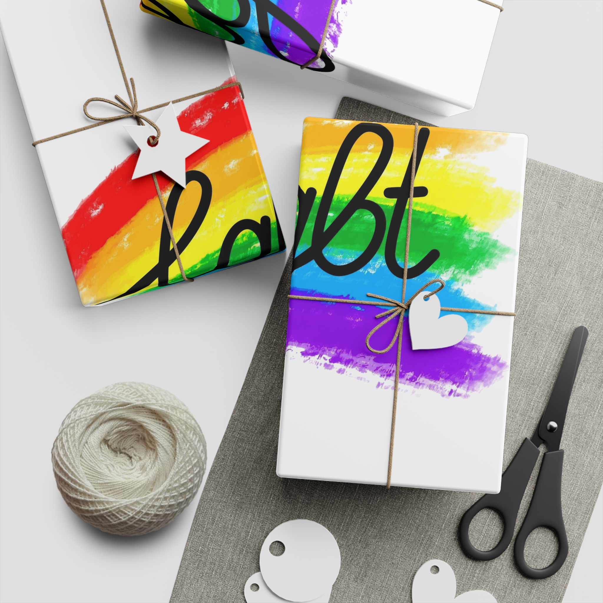 Lgbt Logo Vector Flat Illustration With Hand Drawn Watercolor Rainbow Flag Gift Wrapping Paper Sheets 1pc - Image 2