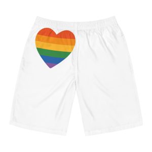 Vector Illustration Rainbow Heart Symbolizing Love Inclusivity Featuring Vibrant Stripes Mens Board Shorts Aop