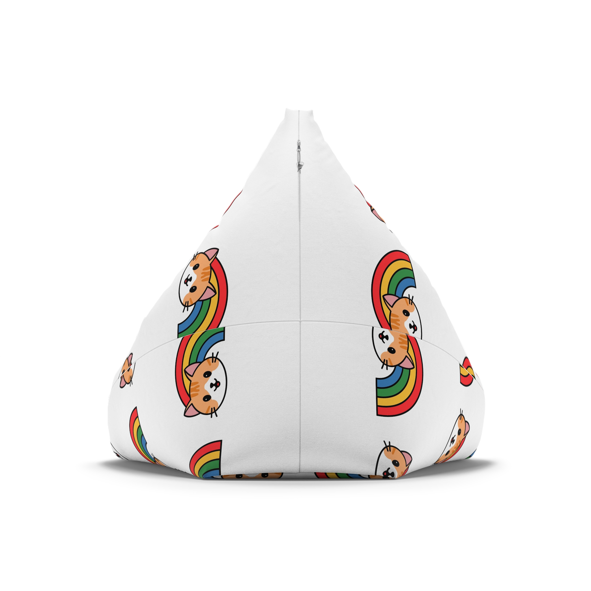 Cartoon Cat Head Illustration With Rainbow Happy Expression Bean Bag Chair Cover - Image 6
