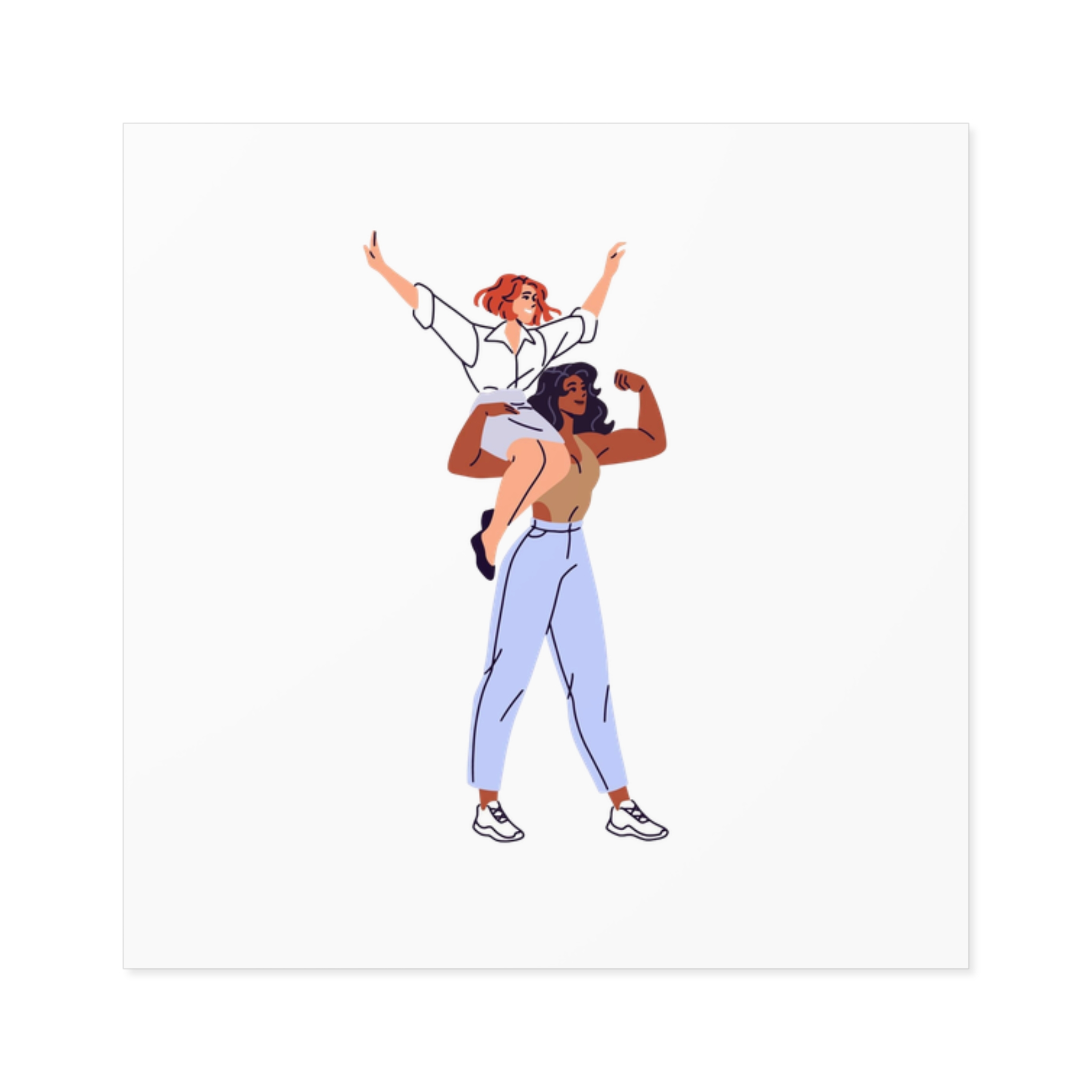 Happy Feminists Celebrate Success Winning Diverse Women Cheer Hands Up Support Feminism Strong Girl Holds Her Friend Shoulder Flat Isolated Vector Illustration White Background Laminate Stickers...