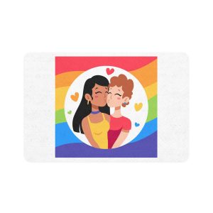 Lesbian Couple Kiss Hand Drawn Style Pet Food Mat 12x18