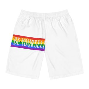 Be Yourself Phrase With Lgbtqia Flag Background Mens Board Shorts Aop