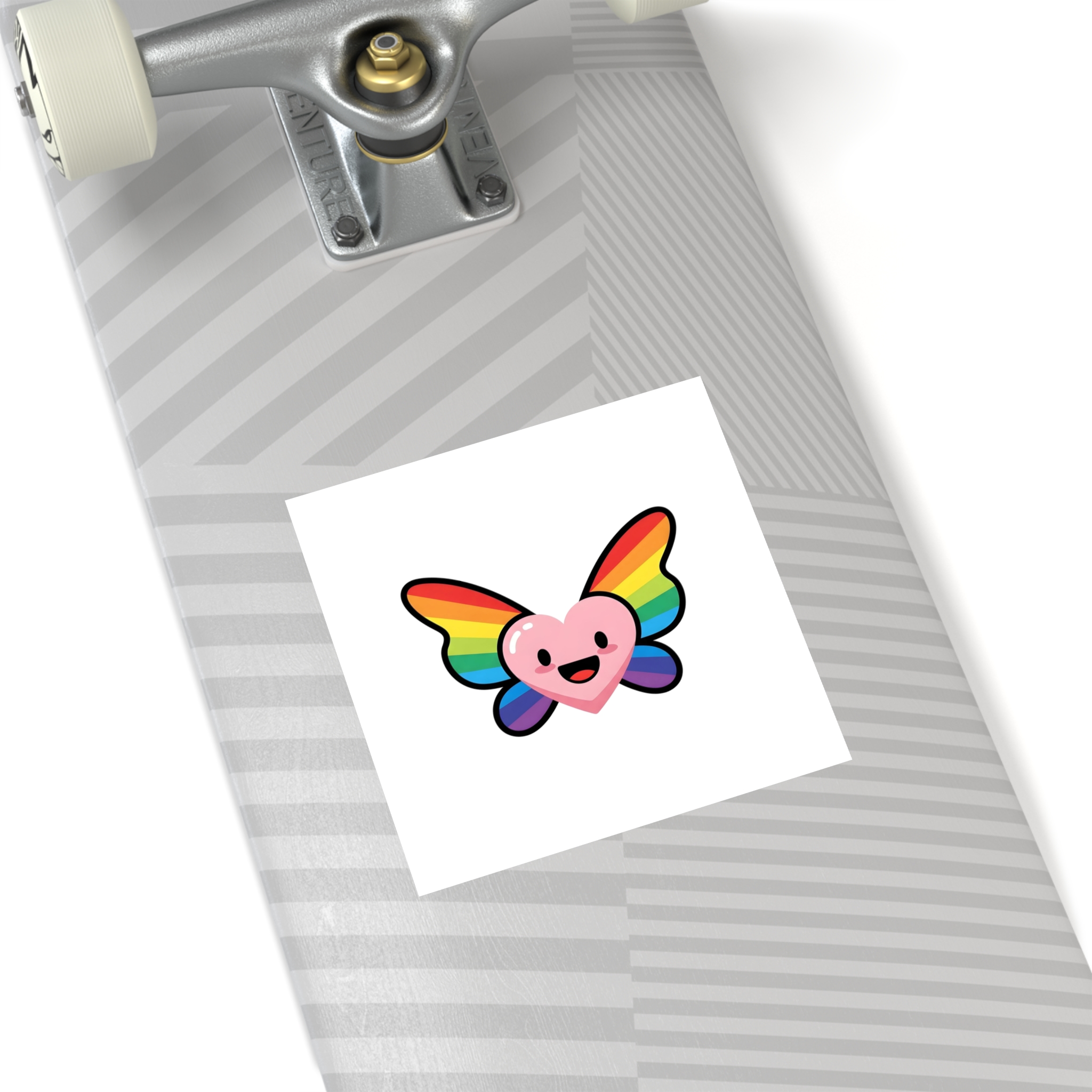 Happy Rainbow Heart Butterfly1 Laminate Stickers Square - Image 44