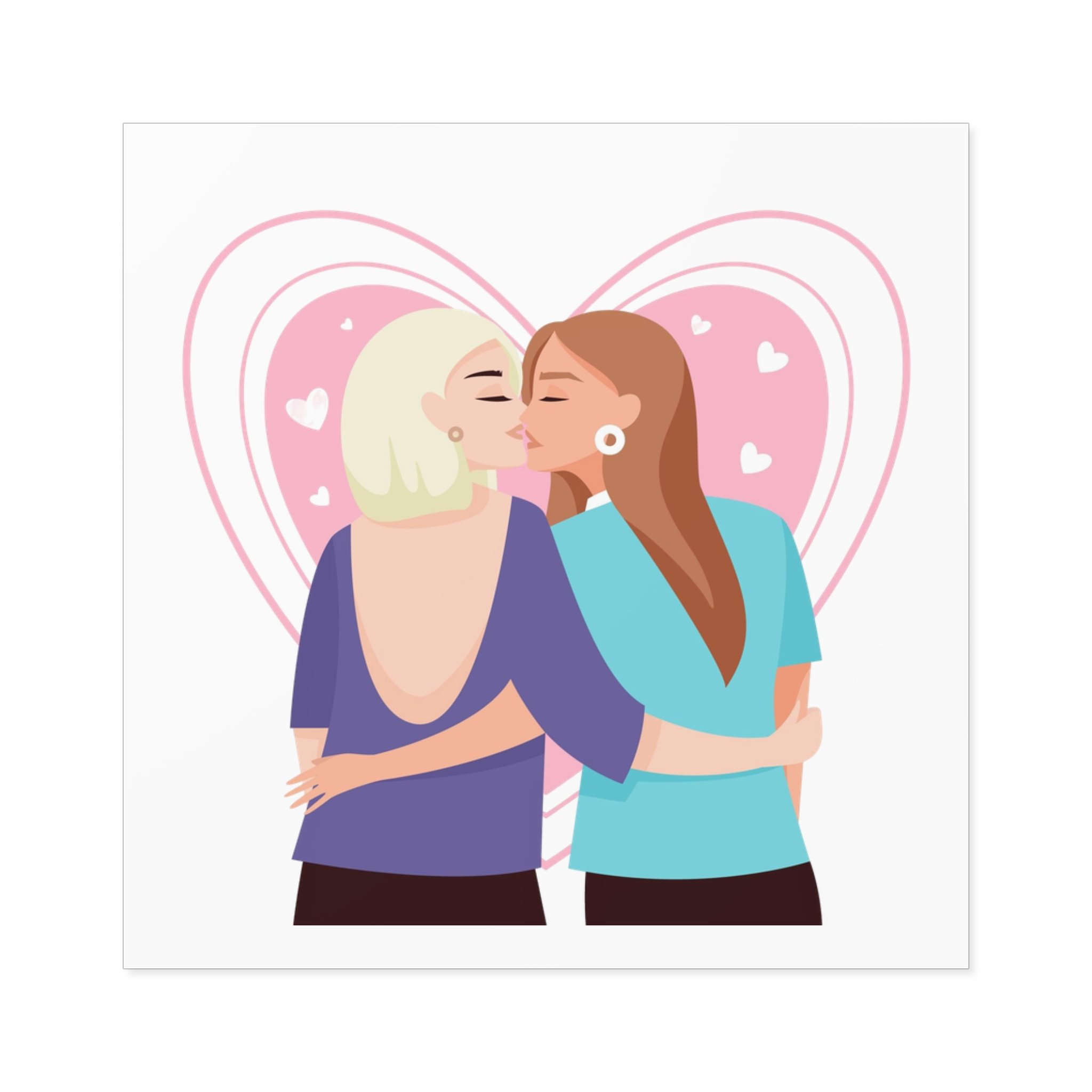 Lesbian Couple Kiss Flat Design Style Laminate Stickers Square - Image 17