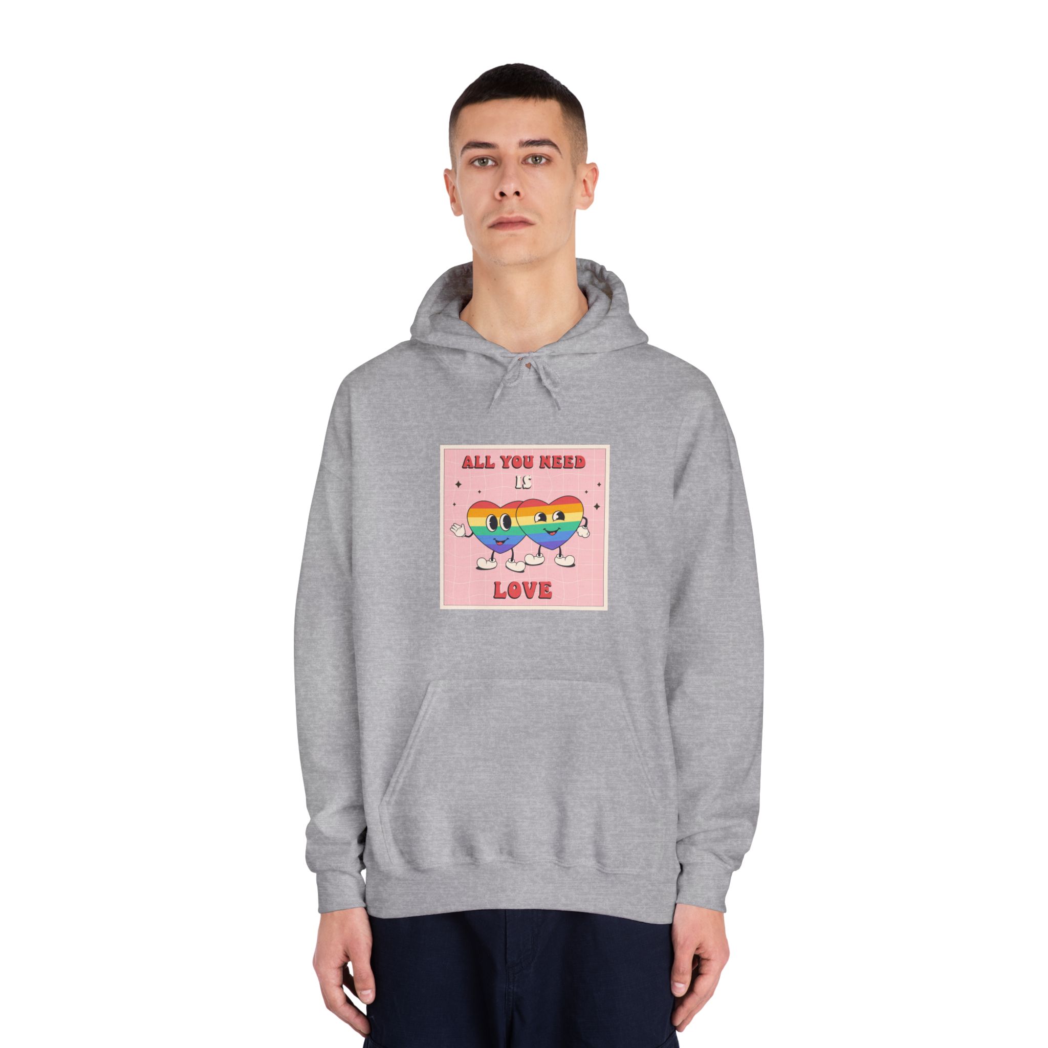 Lgbtq Pride Month Retro Groovy Poster Social Media Post Template With Rainbow Heart Unisex Dryblend Hooded Sweatshirt - Image 15