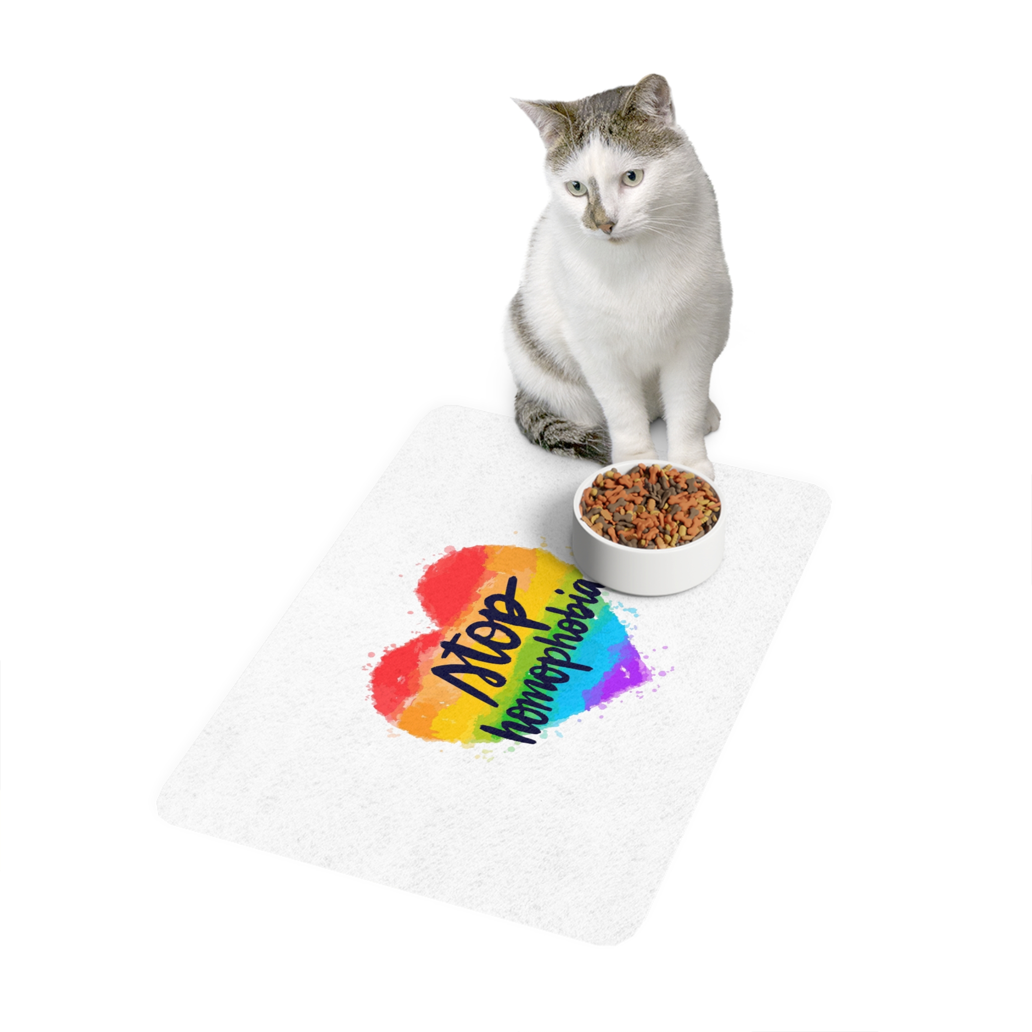Watercolor Stop Homophobia Pet Food Mat 12x18 - Image 3