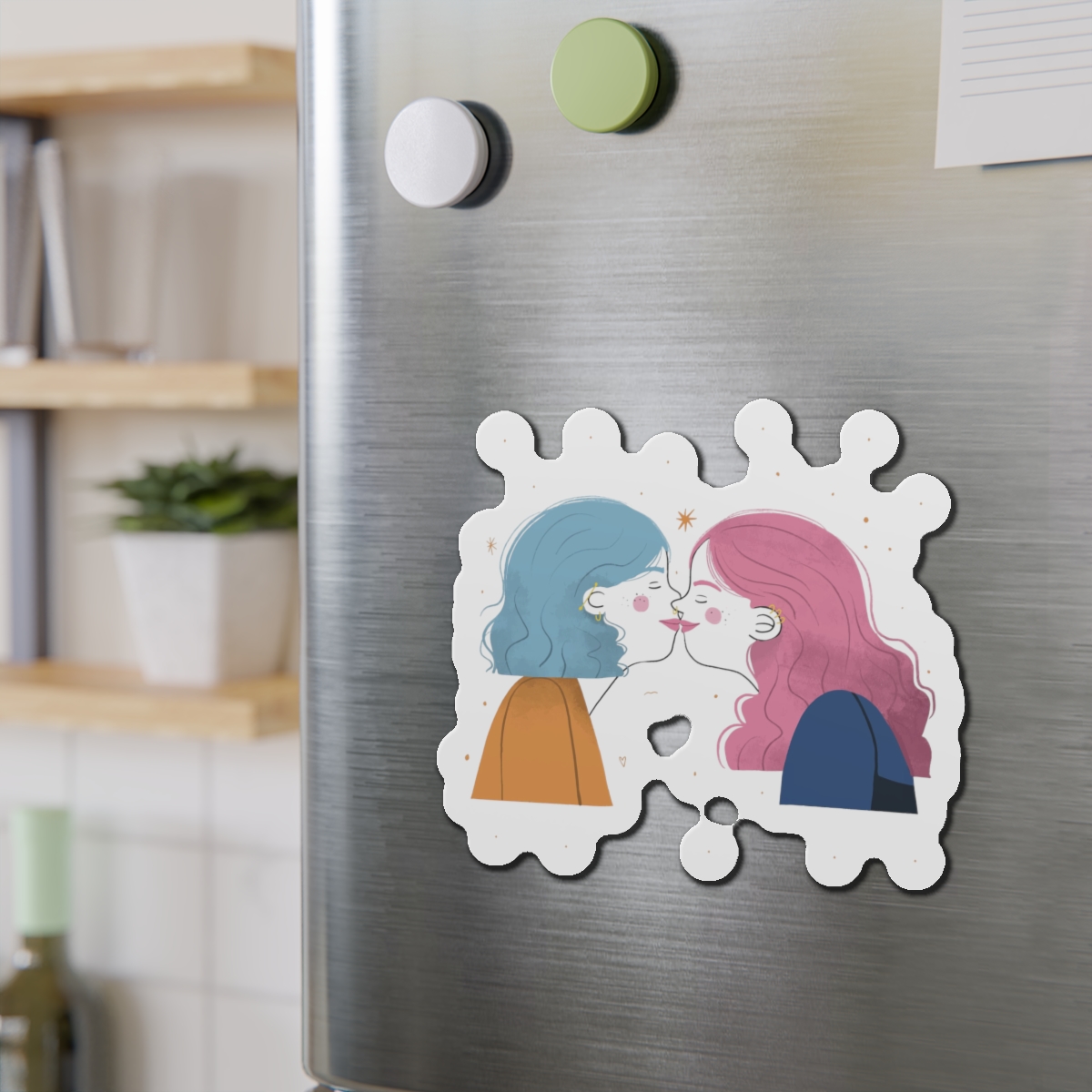 Hand Drawn Affectionate Lesbian Kiss Die Cut Magnets - Image 15
