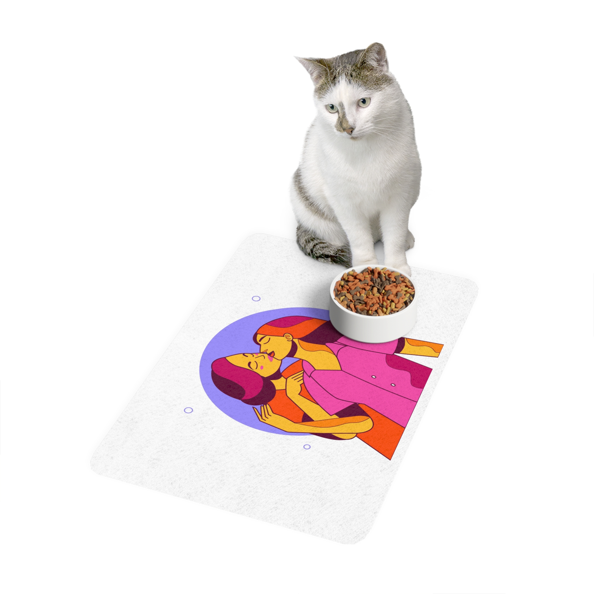 Cartoon Lesbian Kiss Illustration Pet Food Mat 12x18 - Image 3